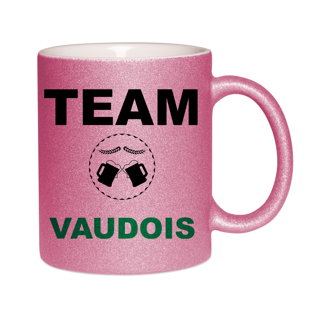 Mug paillettes rose personnalisé Team vaudois