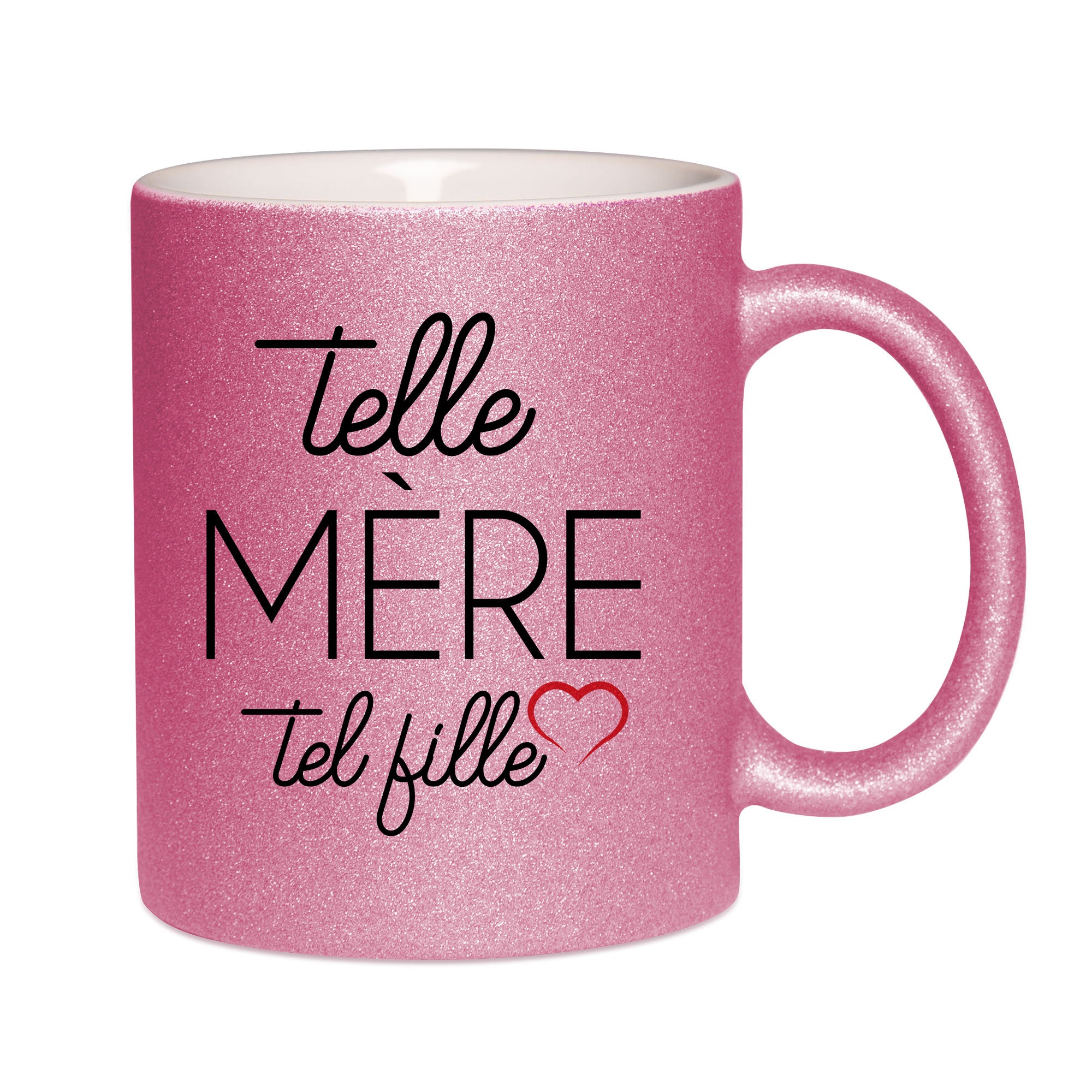 Mug paillettes rose personnalisé Tel mere telle fille