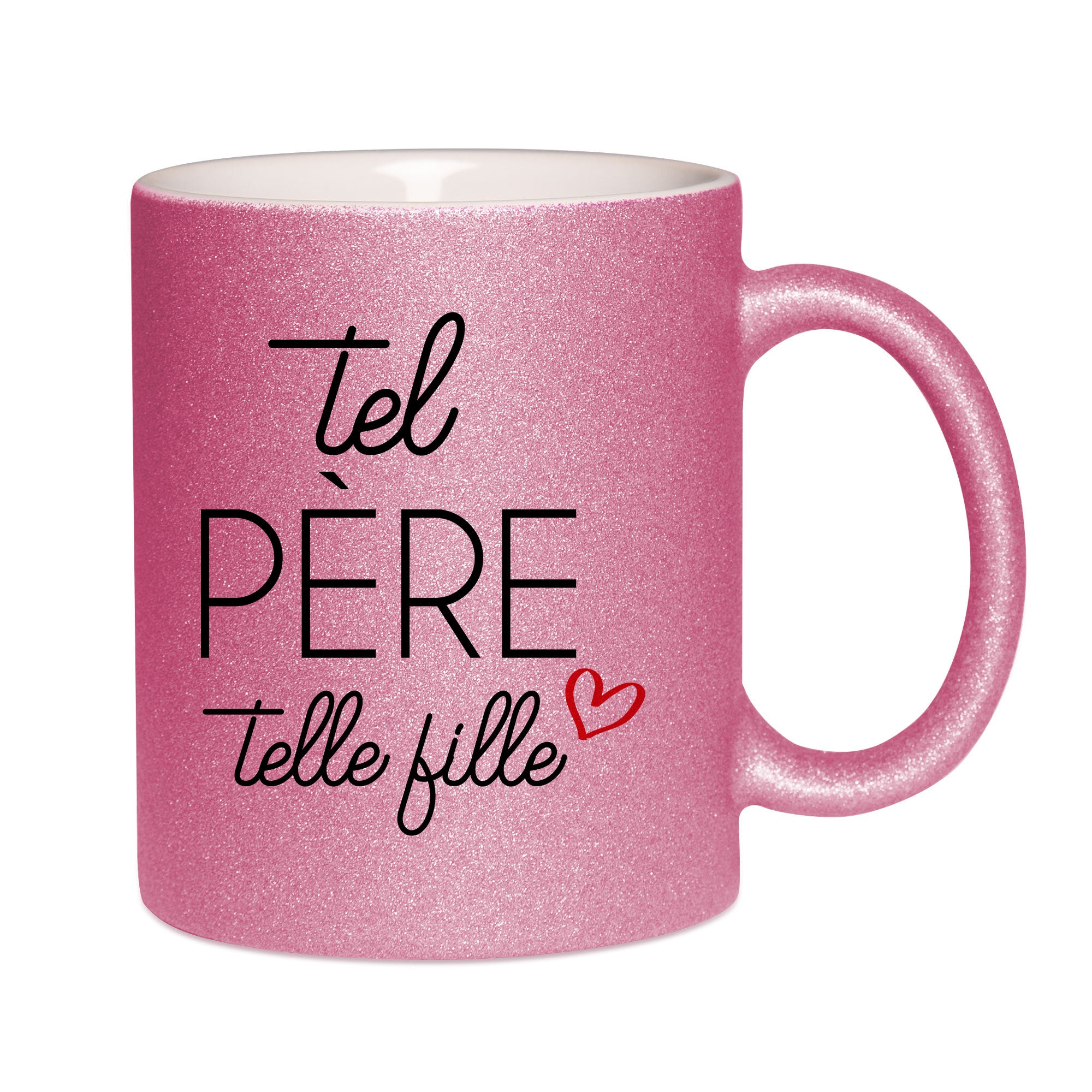 Mug paillettes rose personnalisé Tel pere telle fille