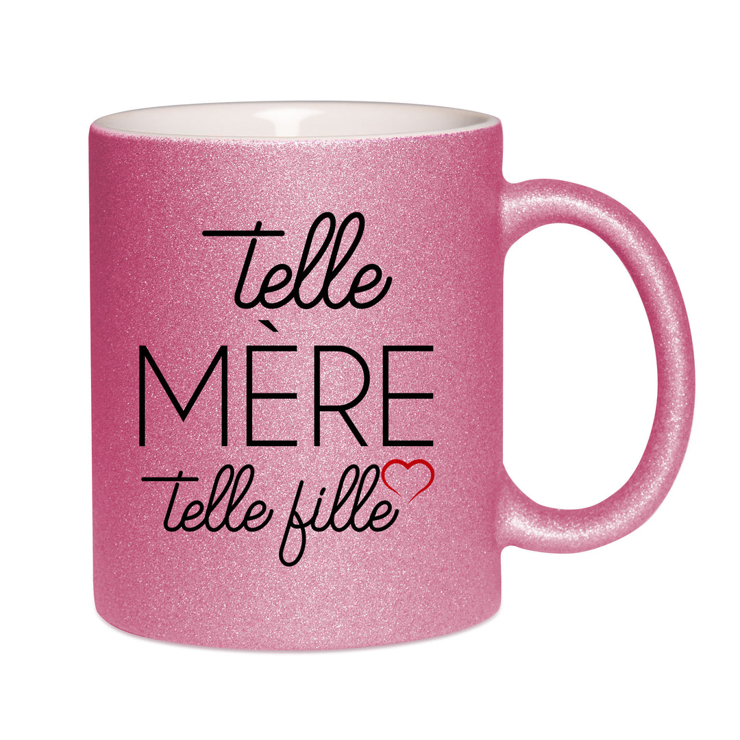 Mug paillettes rose personnalisé Telle mere telle fille