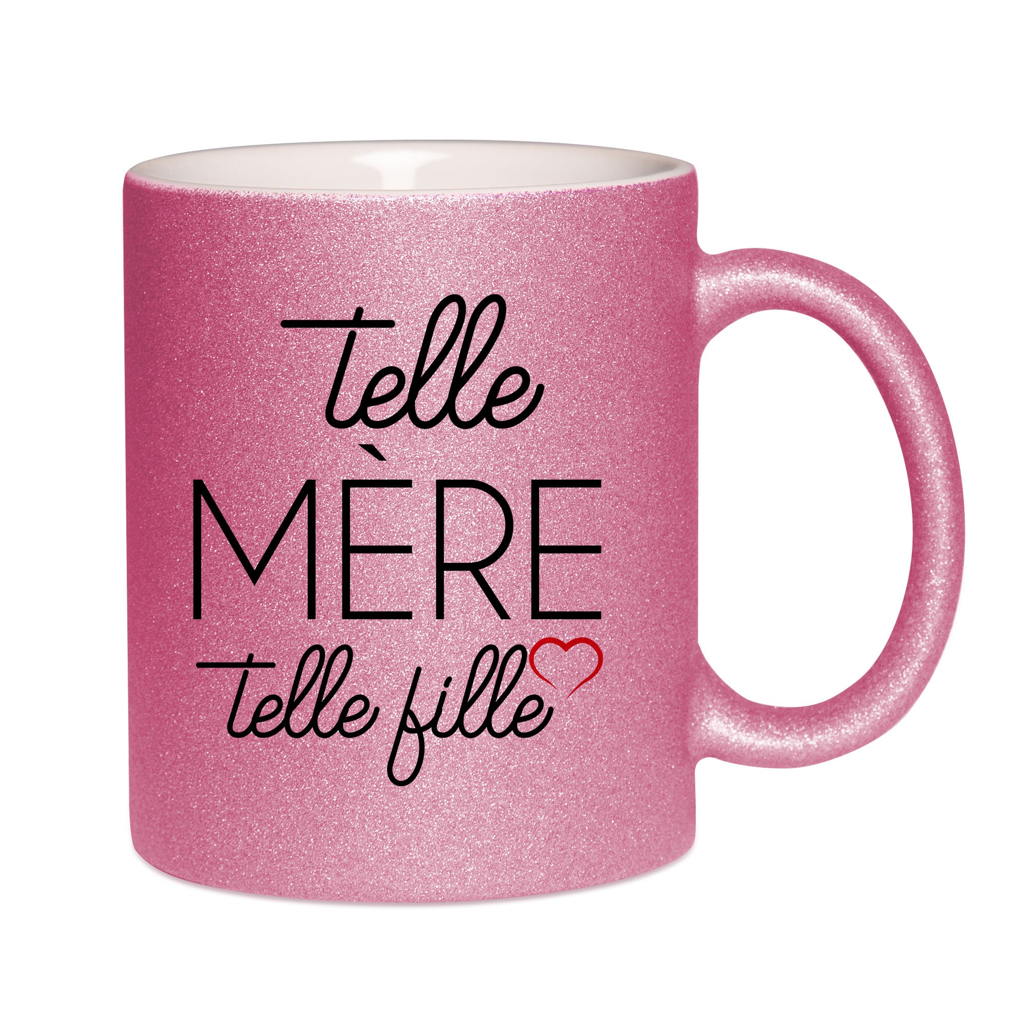 Mug paillettes rose personnalisé Telle mere telle fille