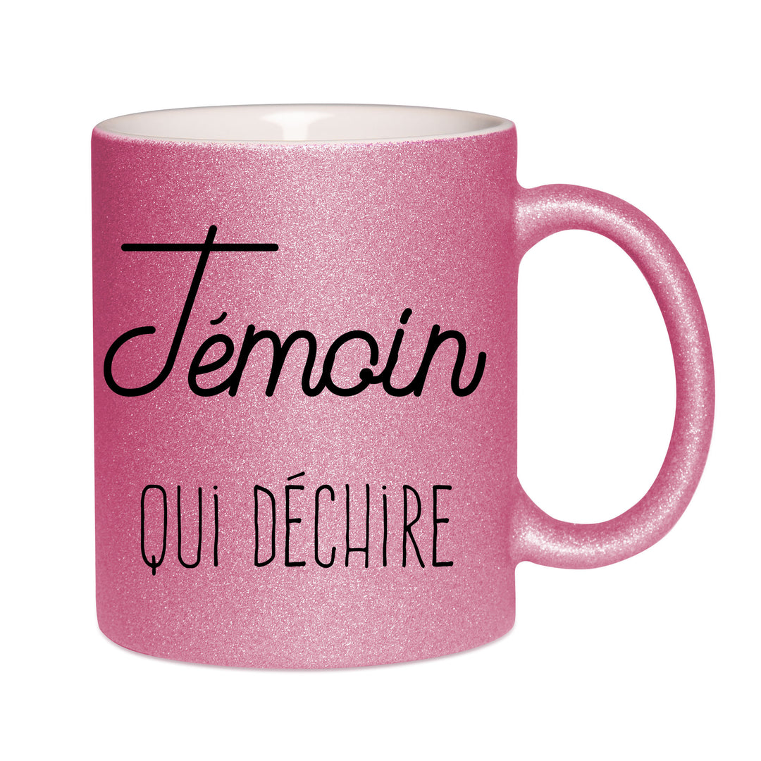 Mug paillettes rose personnalisé Temoin qui dechire