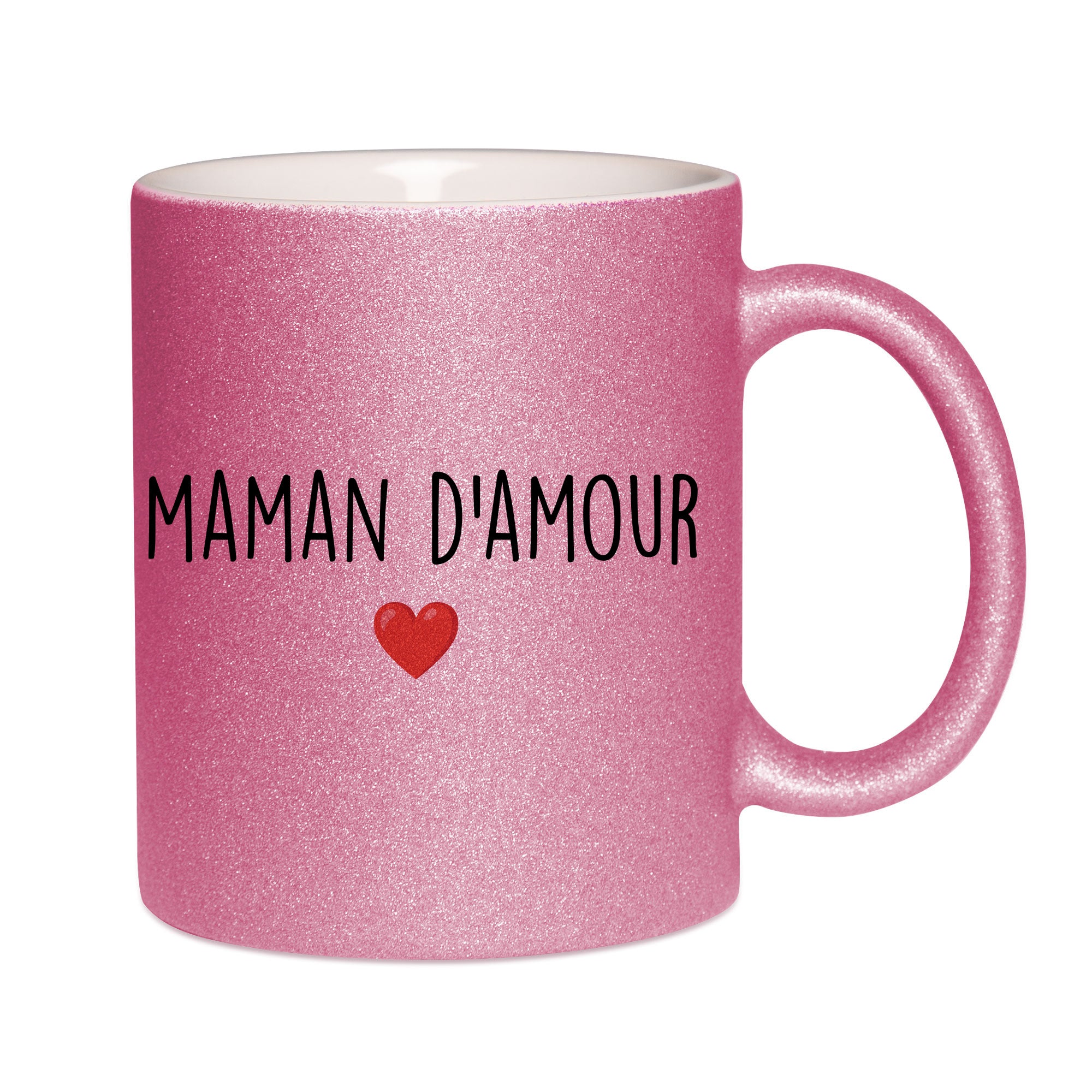 Mug paillettes rose personnalisé Texte et coeur