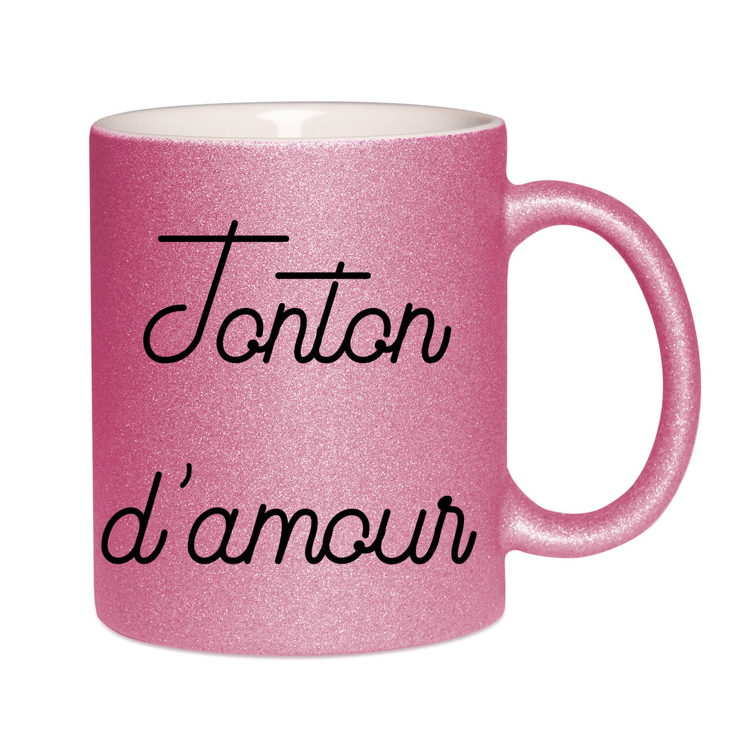 Mug paillettes rose personnalisé Tonton d'amour