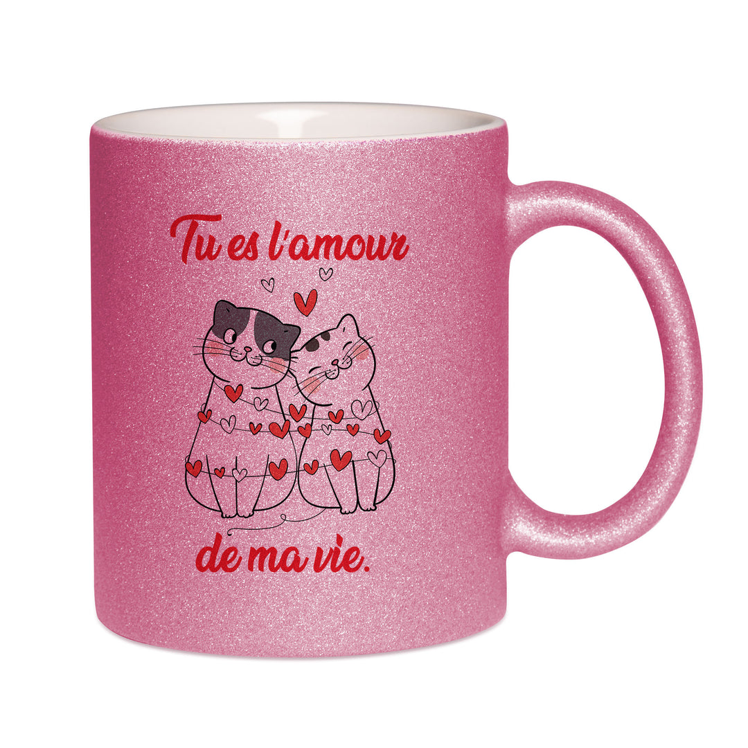 Mug paillettes rose personnalisé Tu es l'amour de ma vie