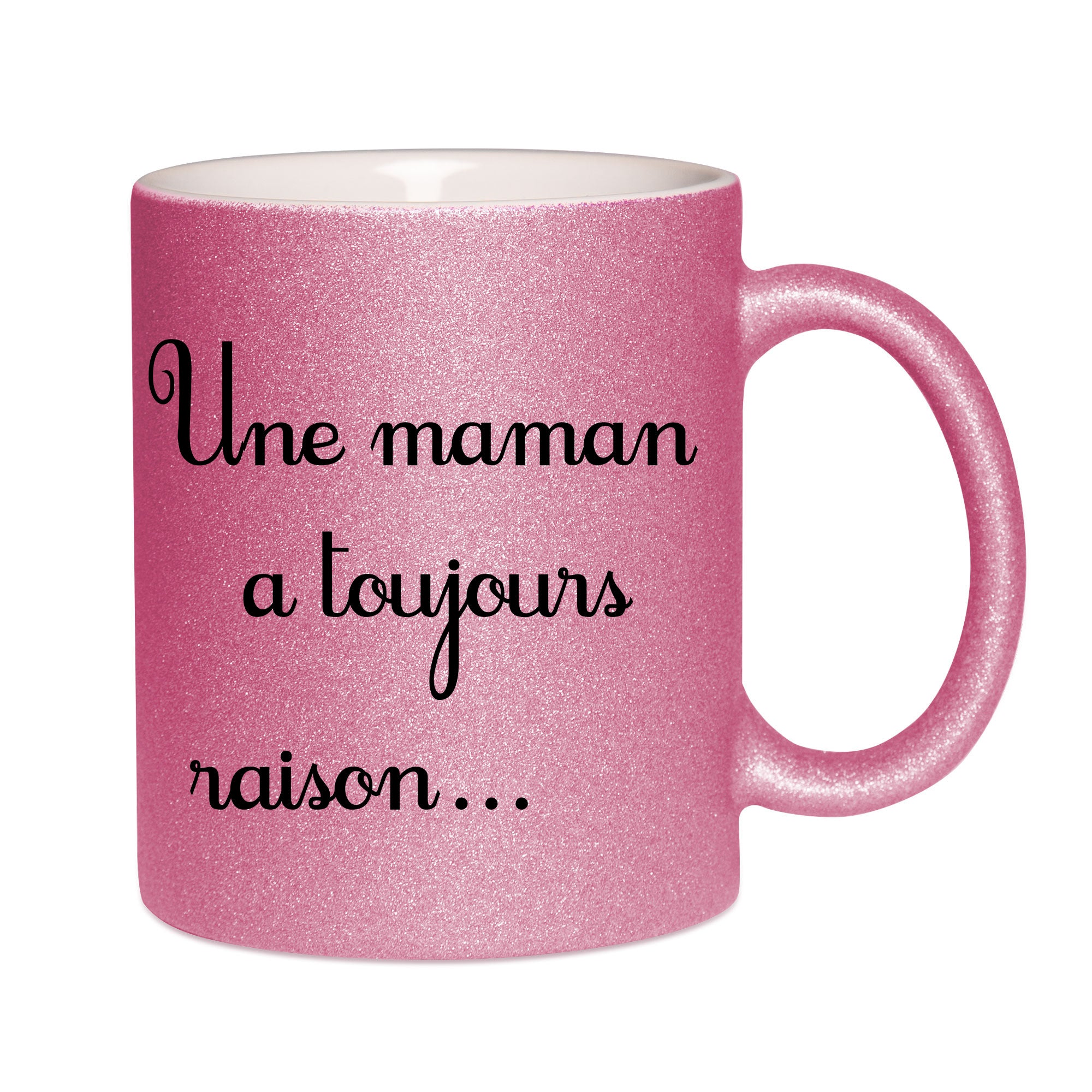 Mug paillettes rose personnalisé Une maman a toujours raison
