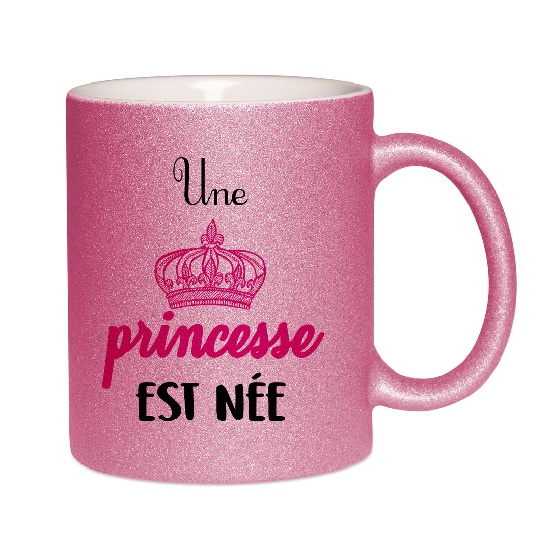 Mug paillettes rose personnalisé Une princesse est nee