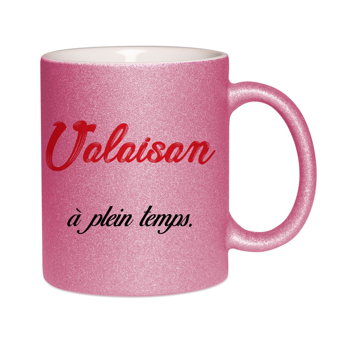 Mug paillettes rose personnalisé Valaisan a plein temps