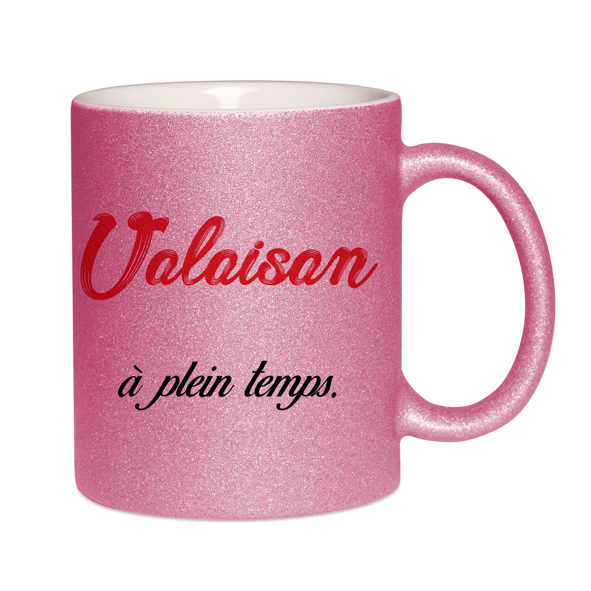 Mug paillettes rose personnalisé Valaisan a plein temps
