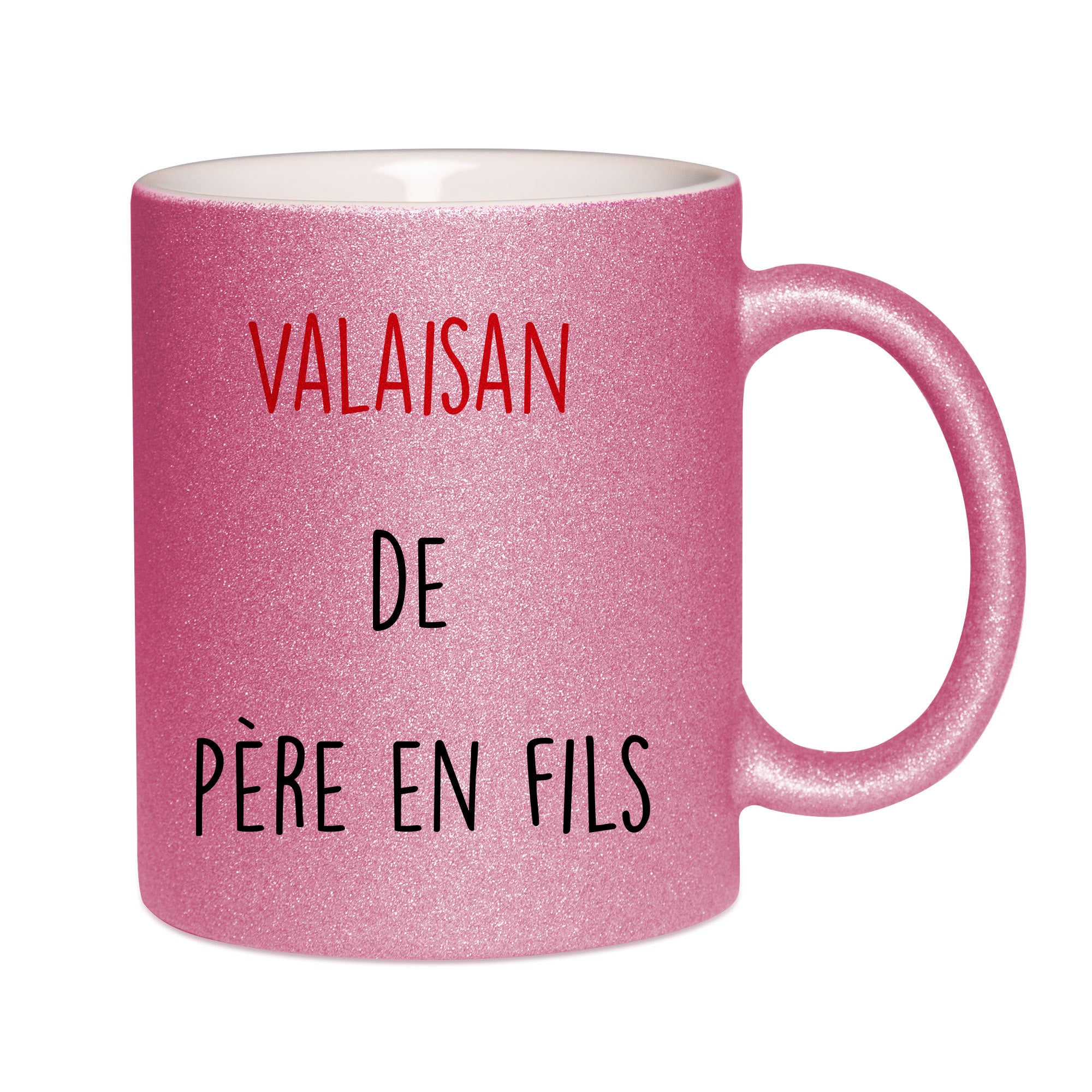 Mug paillettes rose personnalisé Valaisan de père en fils