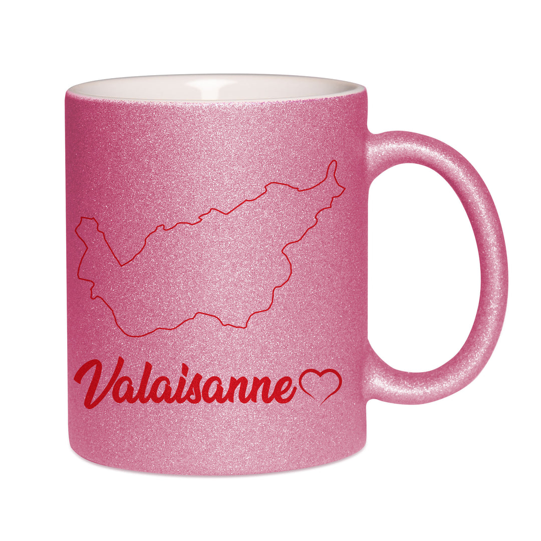 Mug paillettes rose personnalisé Valaisanne 2