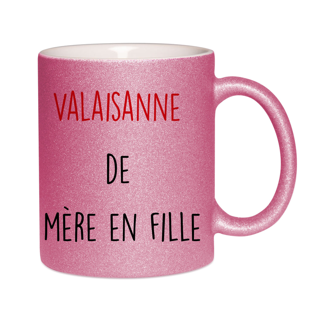 Mug paillettes rose personnalisé Valaisanne de mère en fille