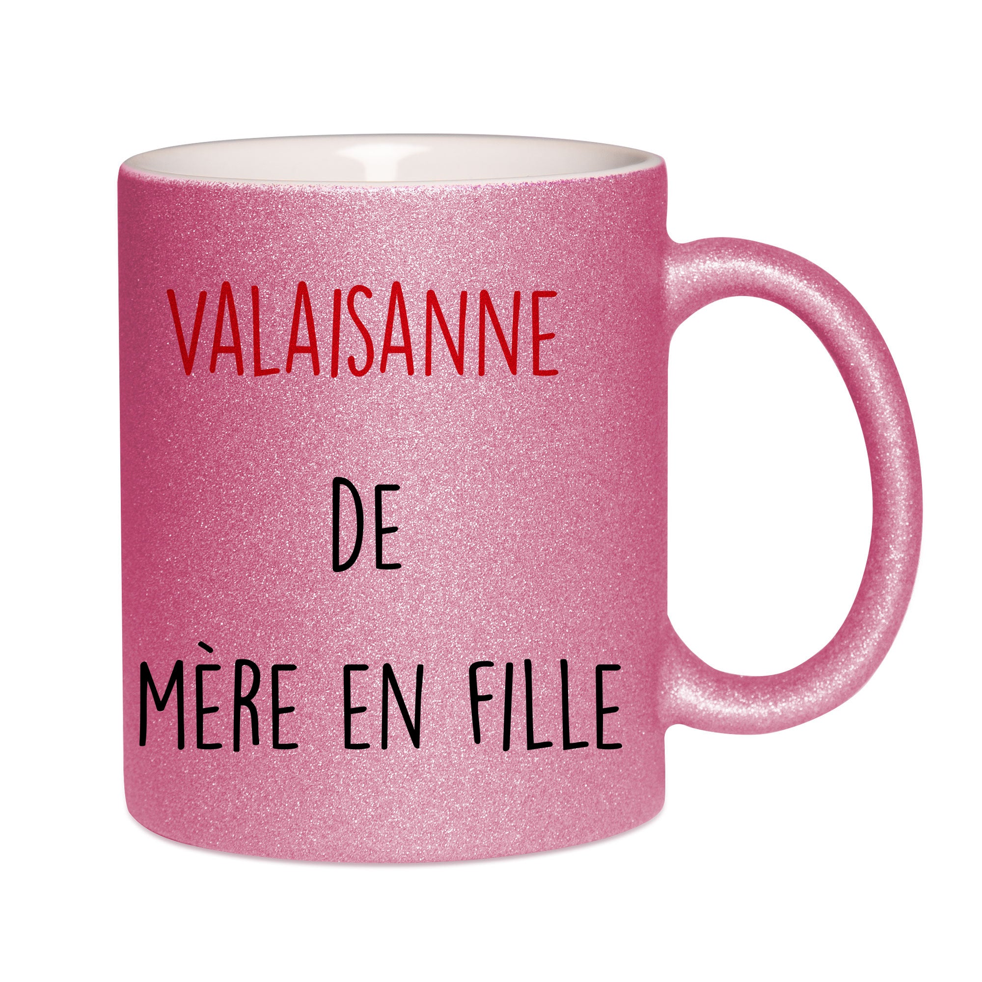 Mug paillettes rose personnalisé Valaisanne de mère en fille