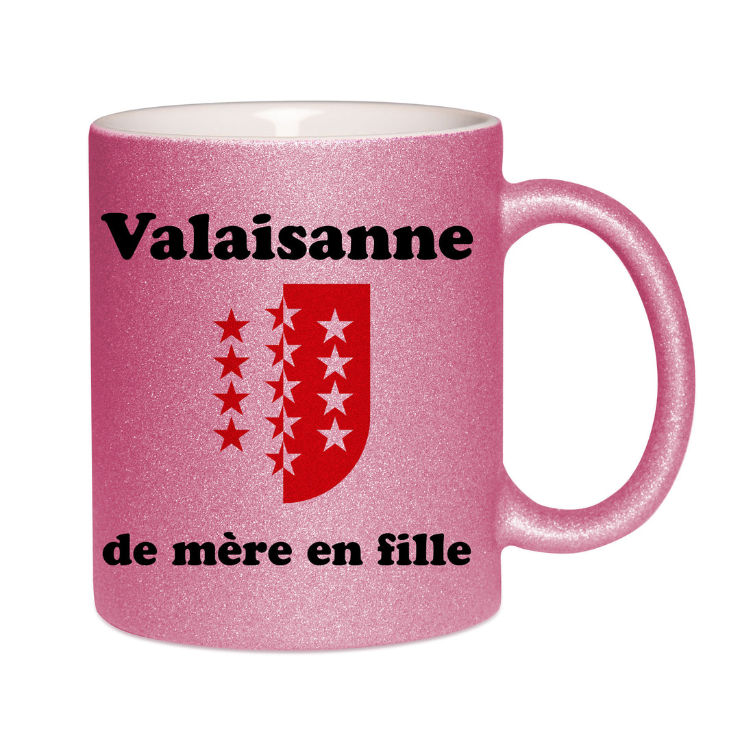 Mug paillettes rose personnalisé Valaisanne de mere en fille 2
