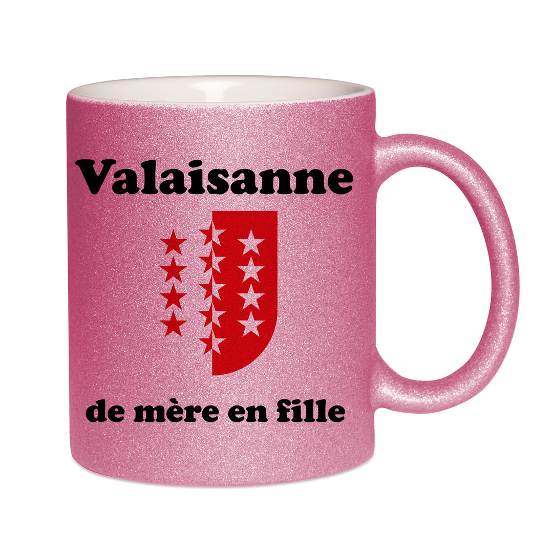 Mug paillettes rose personnalisé Valaisanne de mere en fille