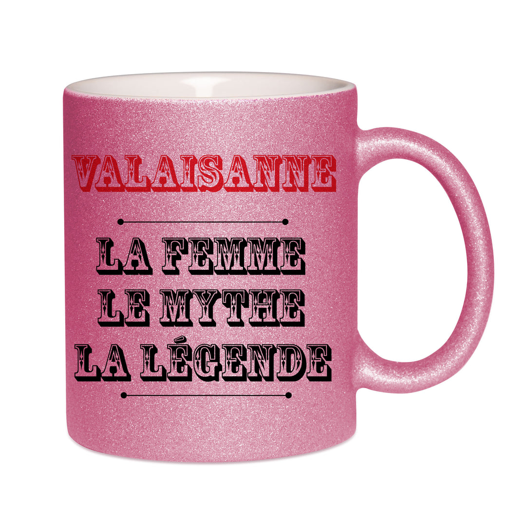 Mug paillettes rose personnalisé Valaisanne la femme le mythe la légende
