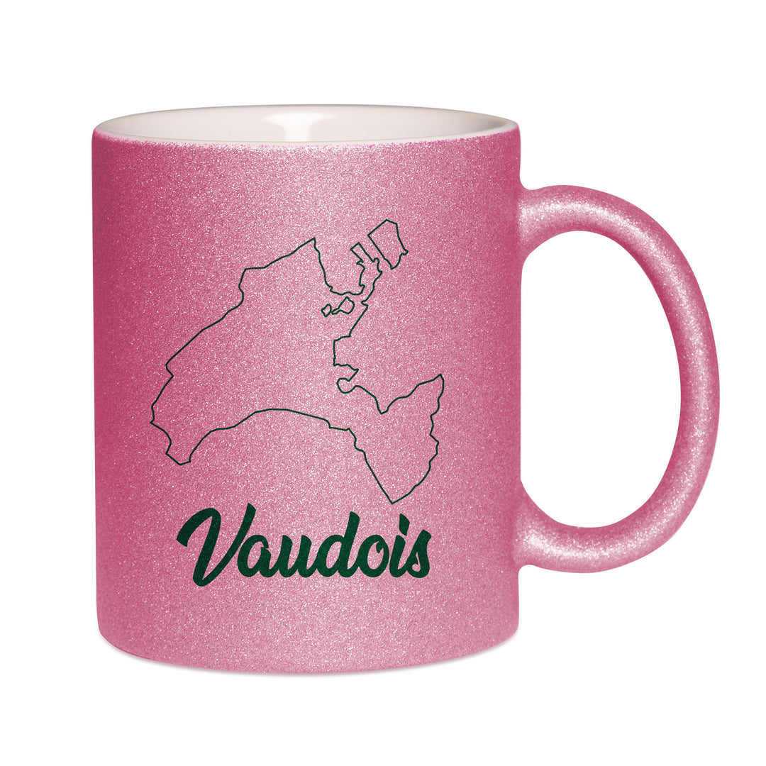 Mug paillettes rose personnalisé Vaudois