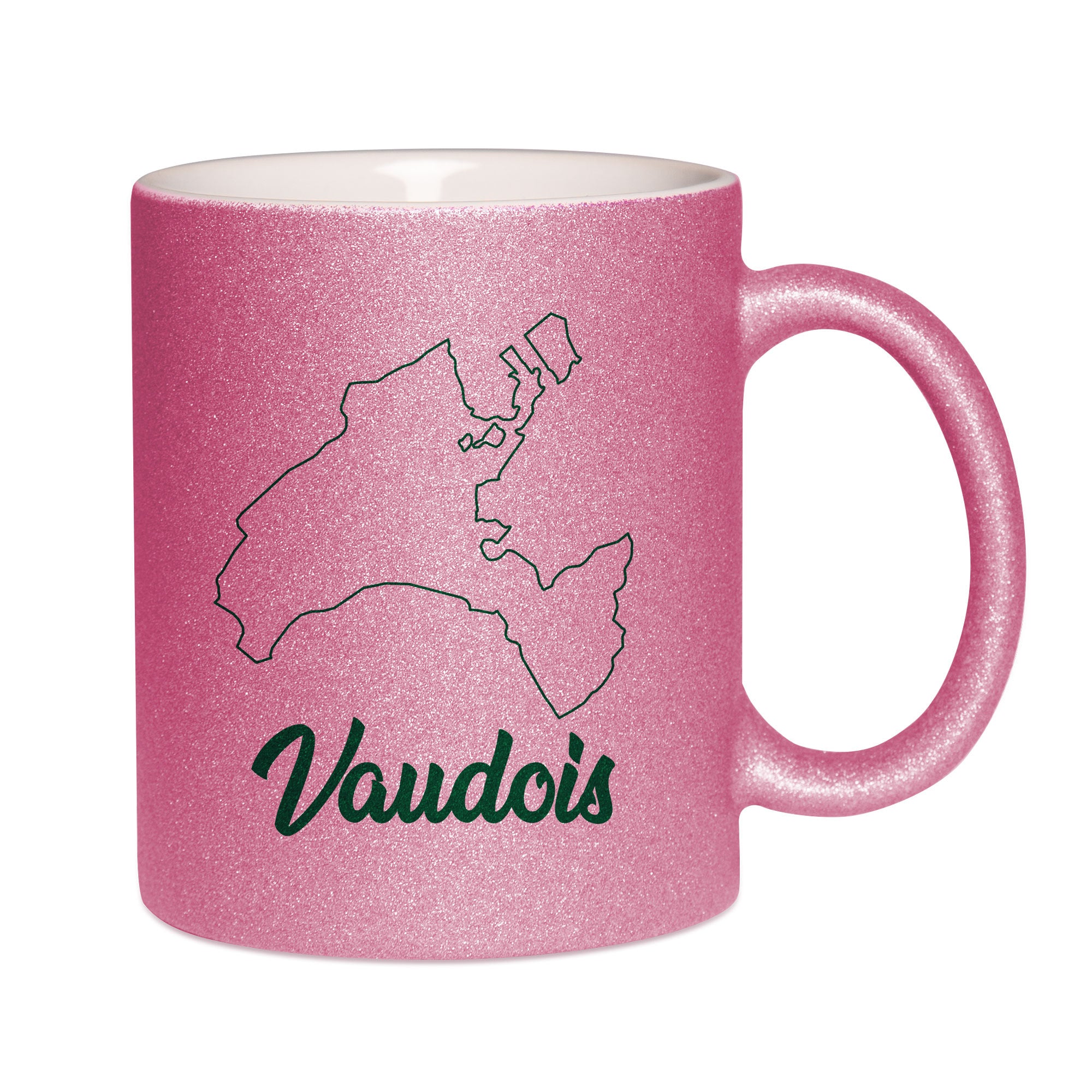 Mug paillettes rose personnalisé Vaudois