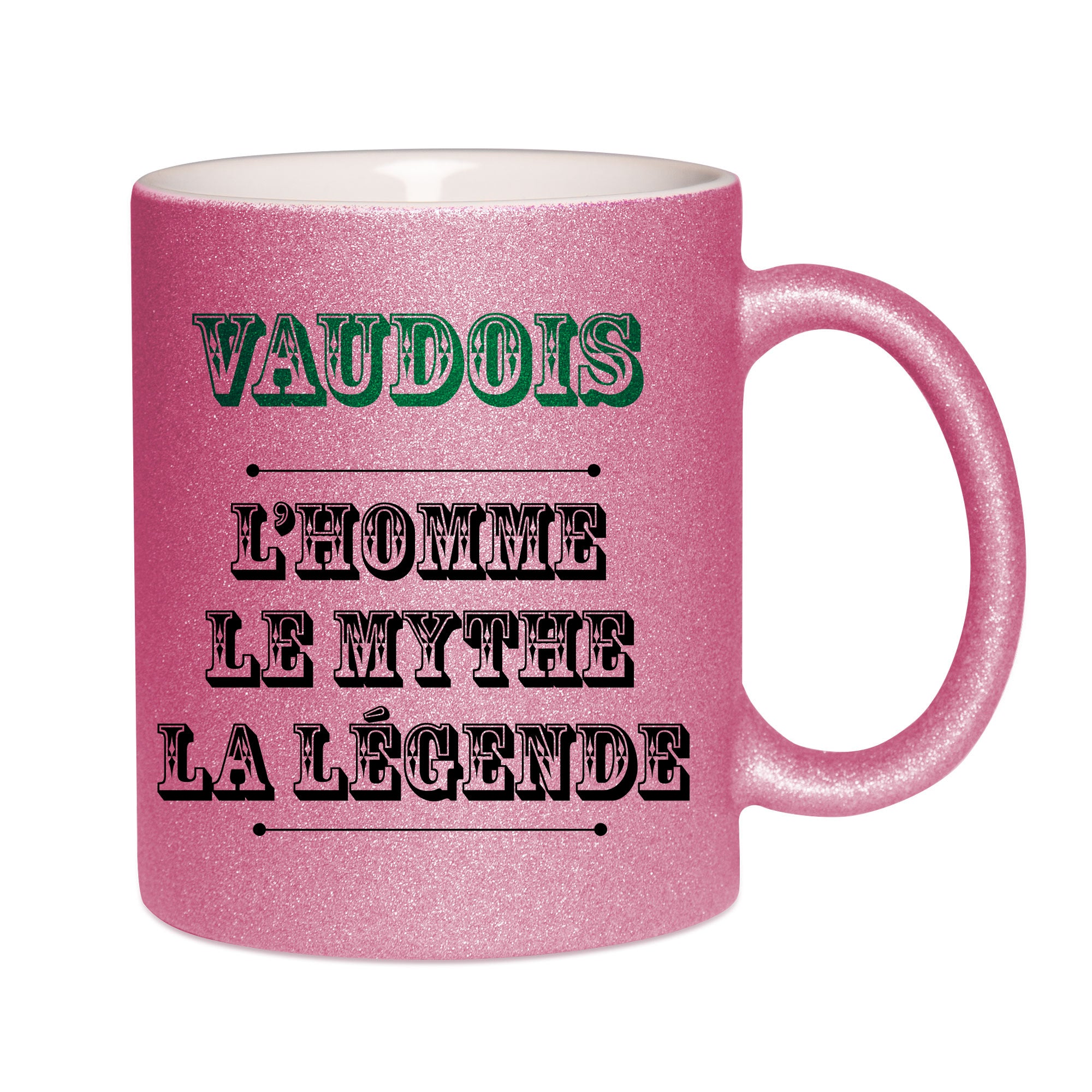 Mug paillettes rose personnalisé Vaudois l'homme le mythe la légende