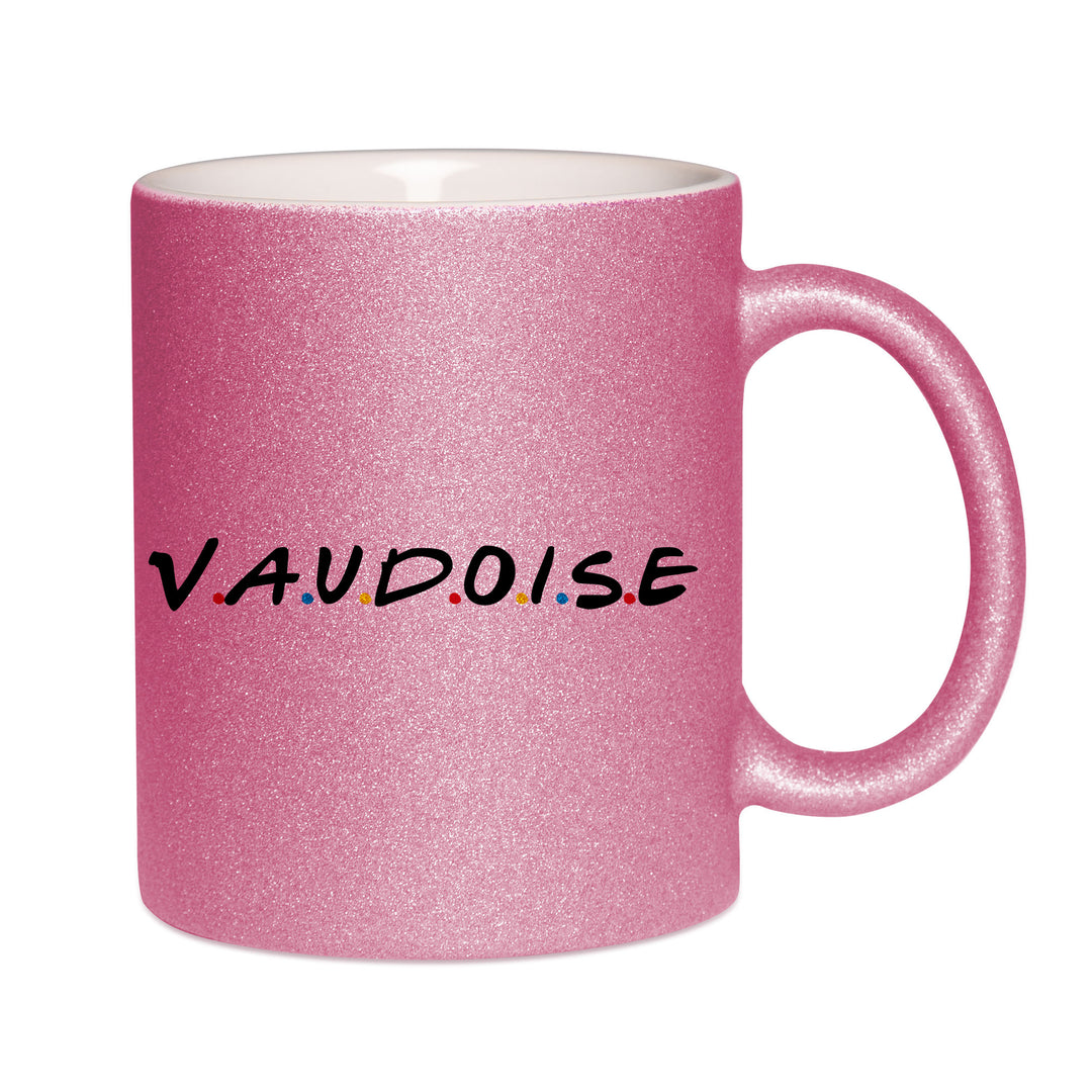 Mug paillettes rose personnalisé Vaudoise