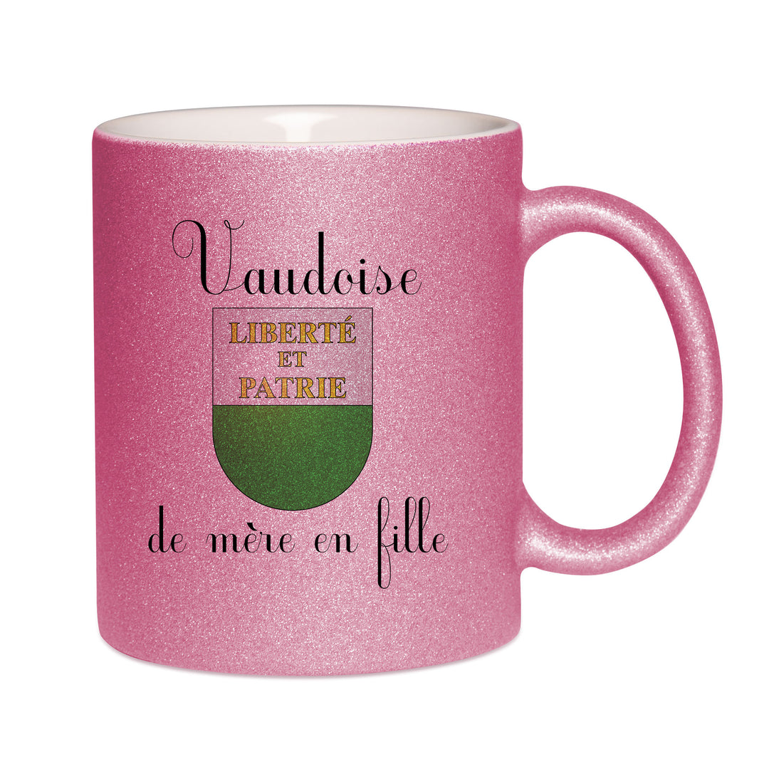 Mug paillettes rose personnalisé Vaudoise de mère en fille