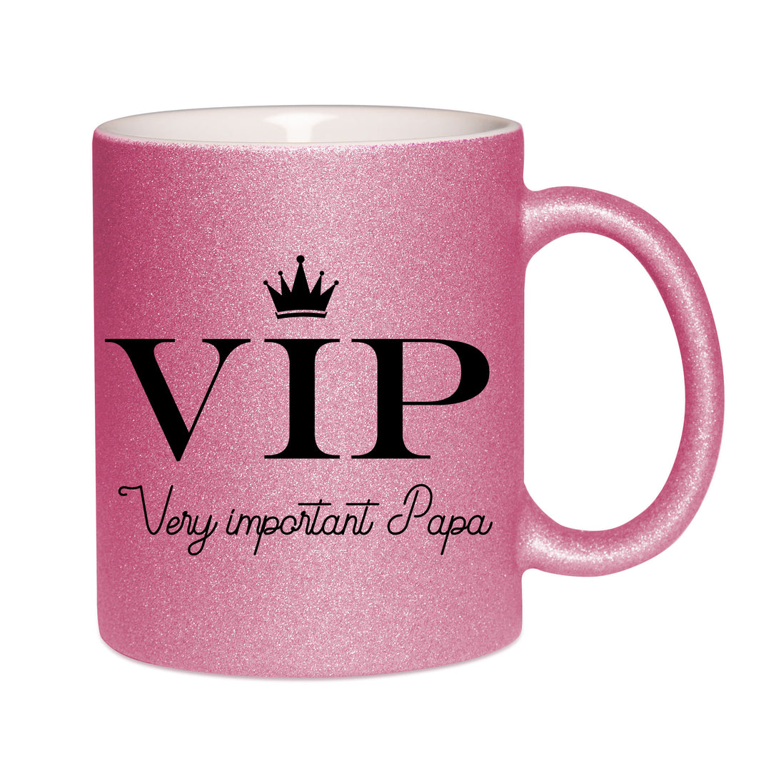 Mug paillettes rose personnalisé Very important papa