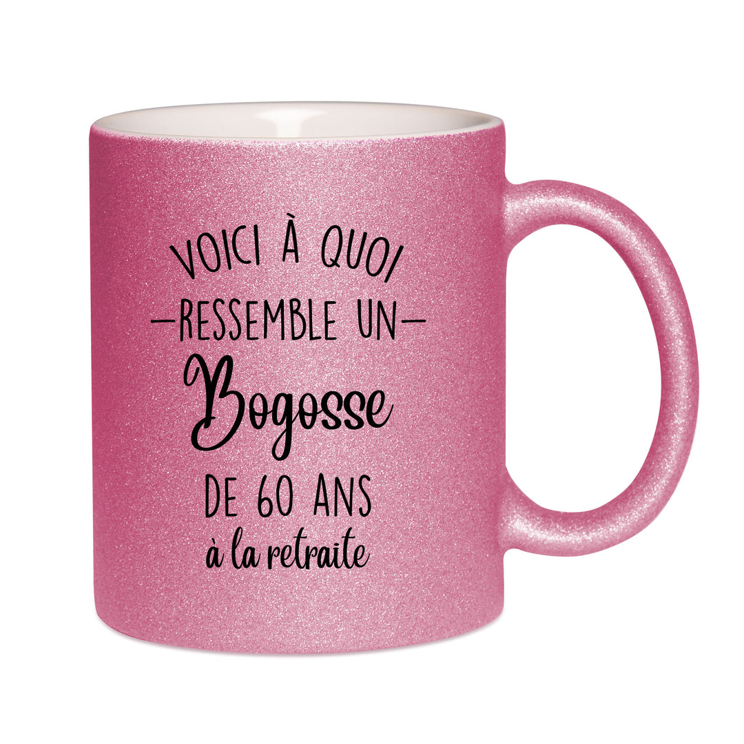 Mug paillettes rose personnalisé Voici à quoi ressemble un bogosse