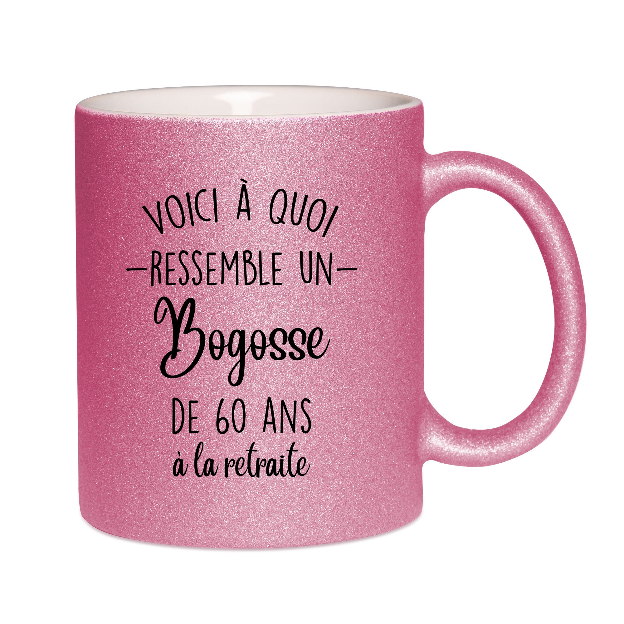 Mug paillettes rose personnalisé Voici à quoi ressemble un bogosse