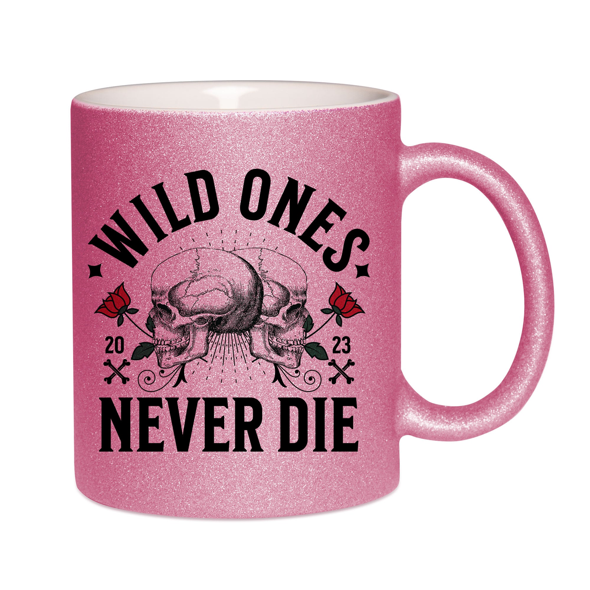Mug paillettes rose personnalisé Wild one never dies
