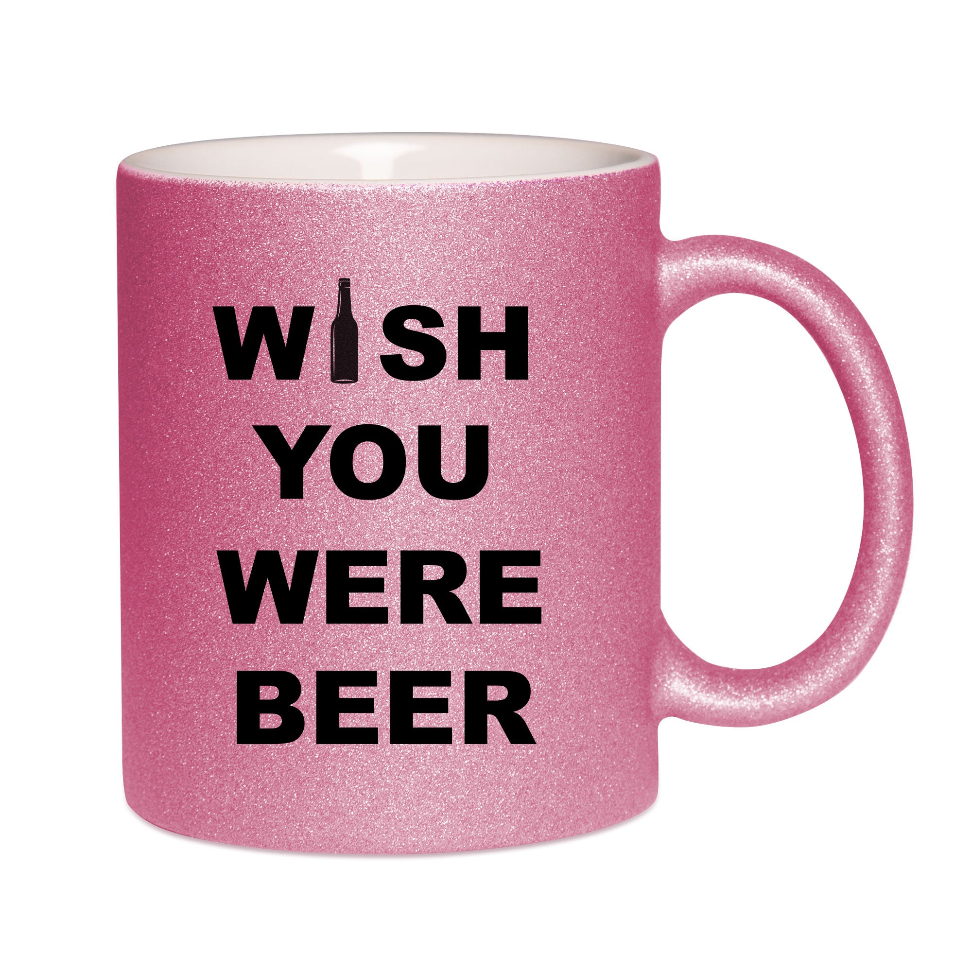 Mug paillettes rose personnalisé Wish you were beer
