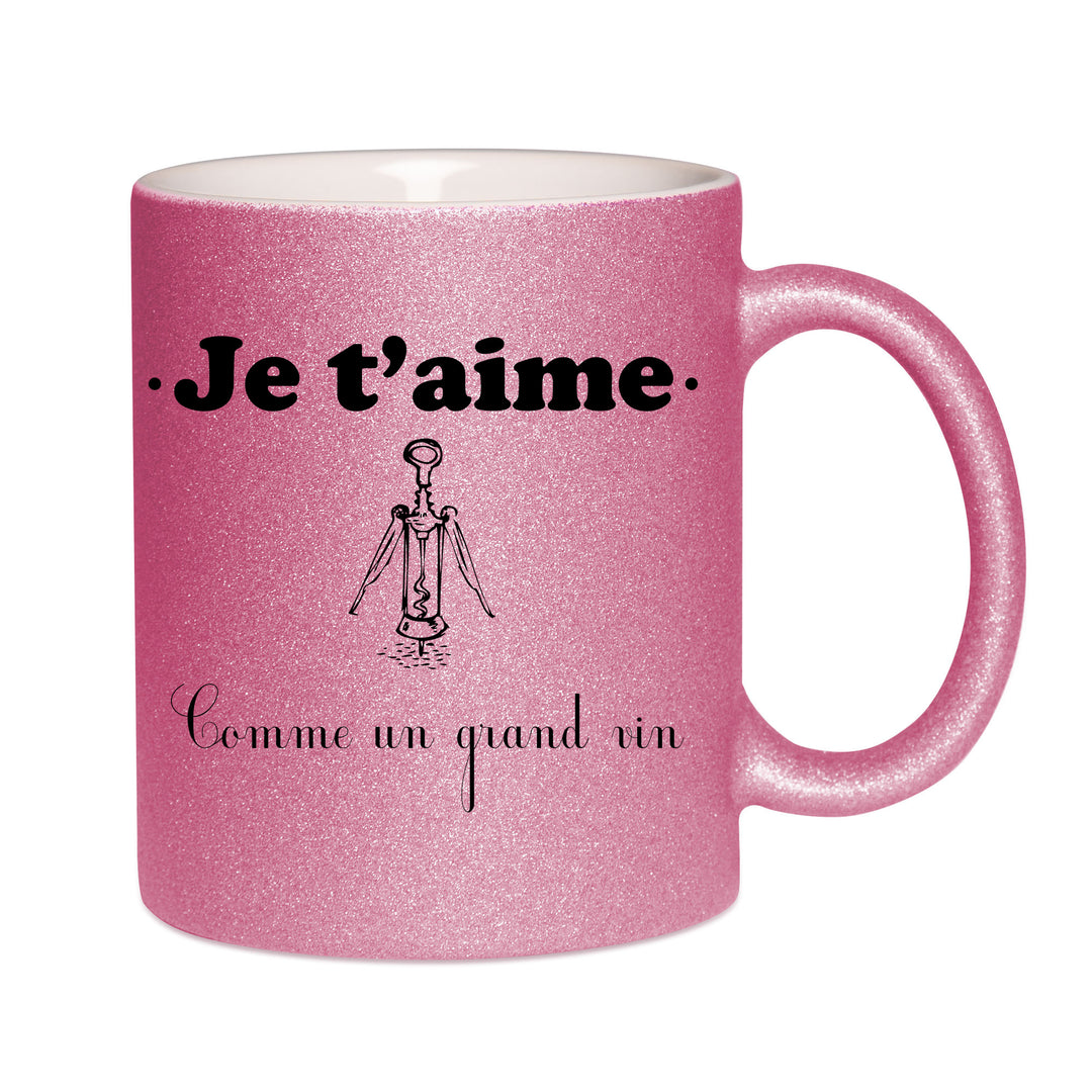 Mug paillettes rose personnalisé comme un grand vin