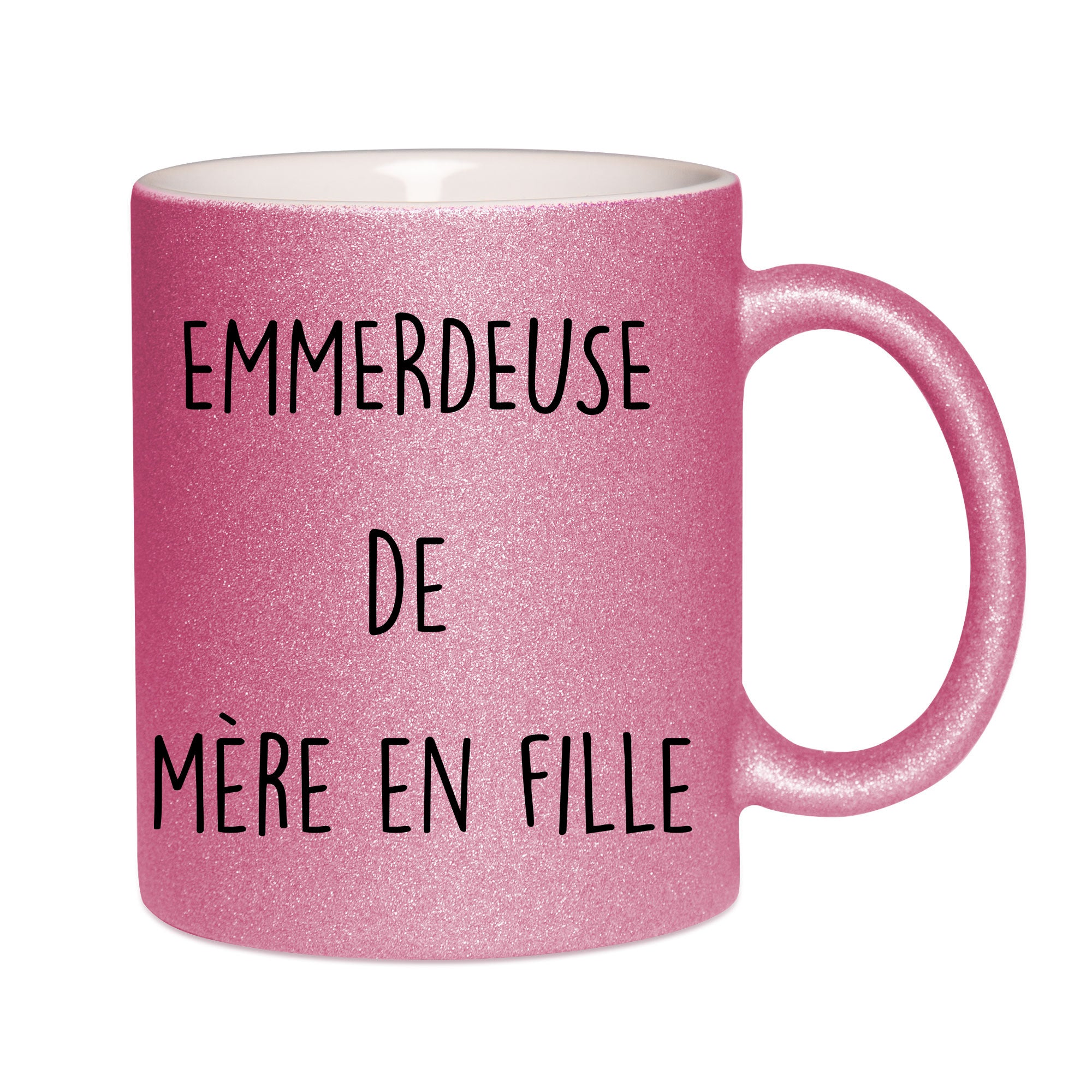 Mug paillettes rose personnalisé emmerdeuse de mère en fille