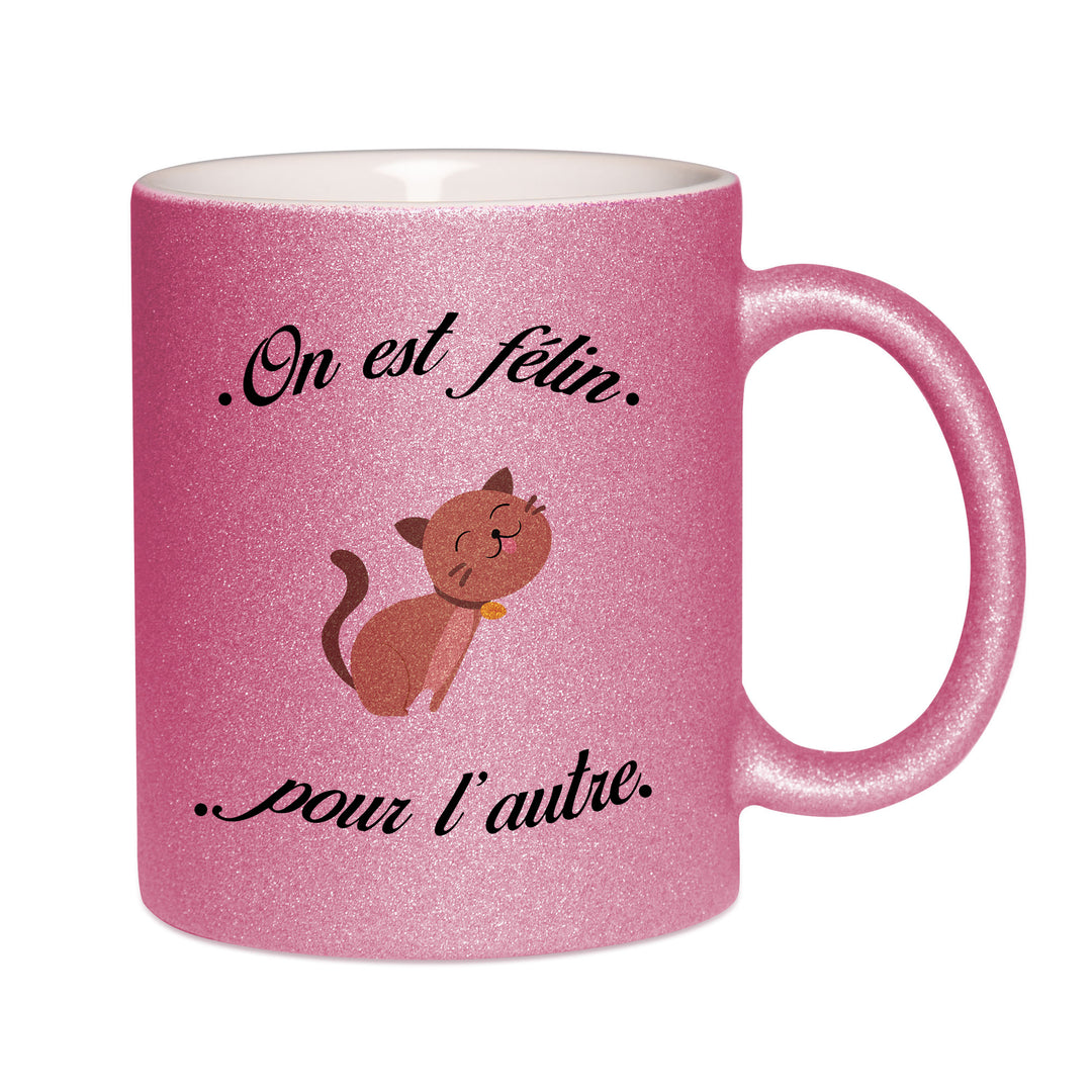 Mug paillettes rose personnalisé felin pour l'autre