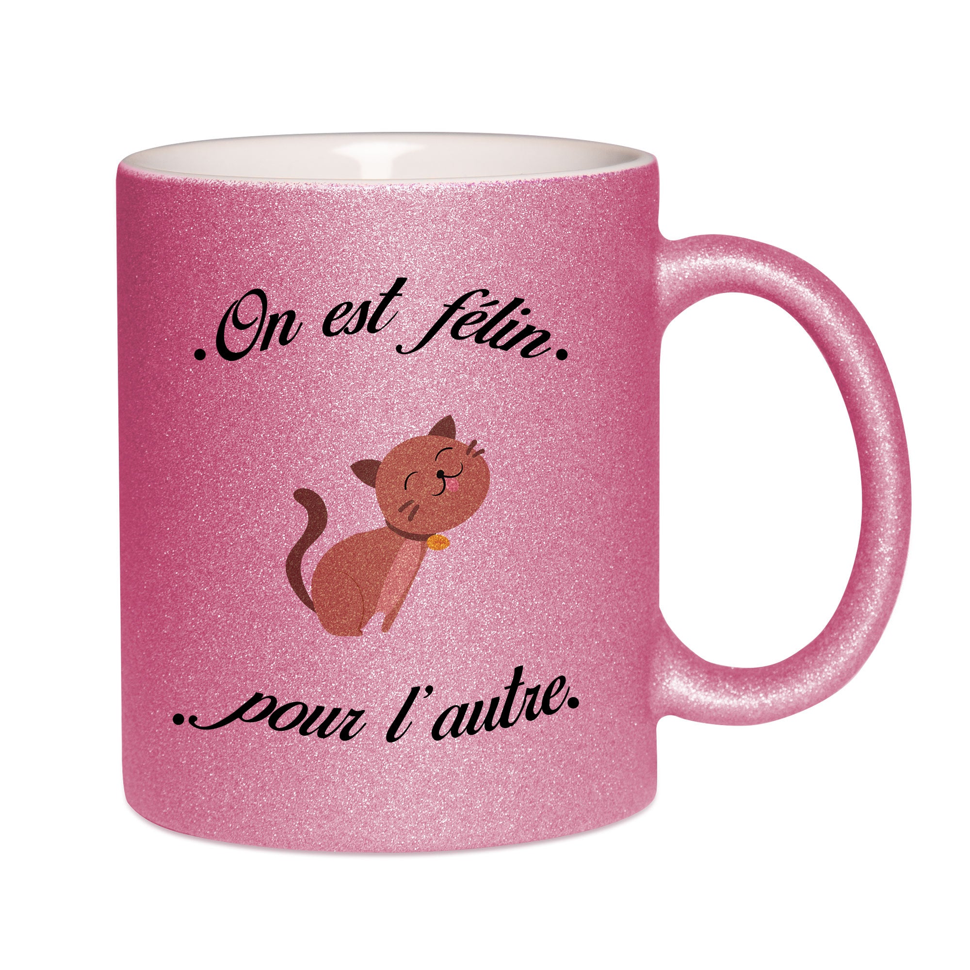 Mug paillettes rose personnalisé felin pour l'autre