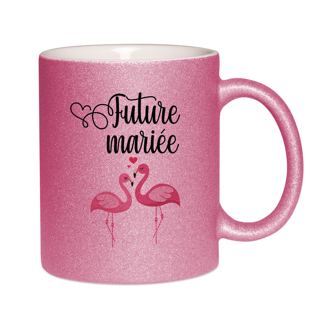 Mug paillettes rose personnalisé future mariee 2