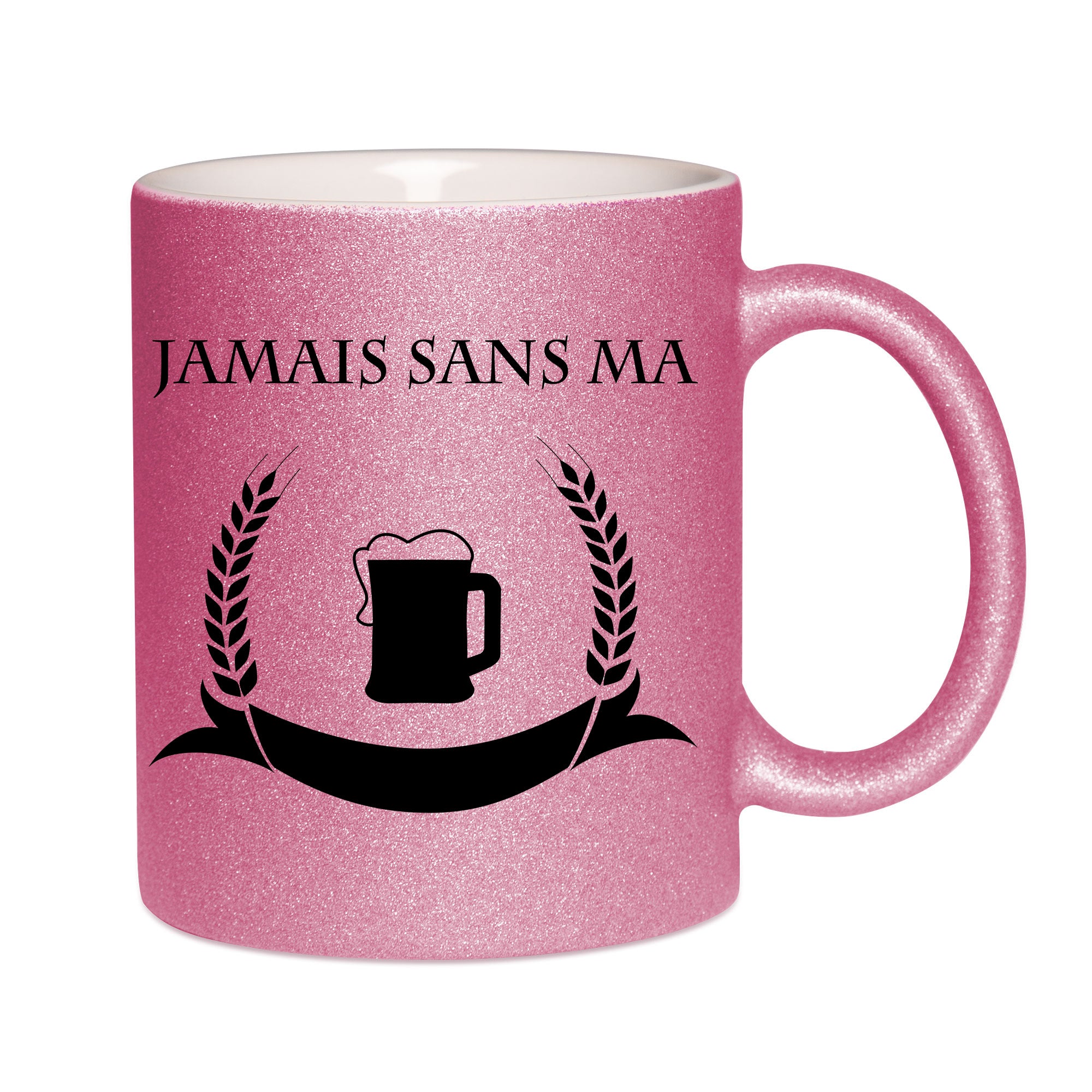 Mug paillettes rose personnalisé jamais sans ma rousse