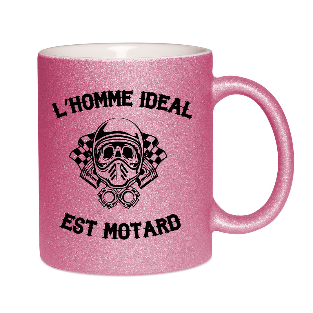 Mug paillettes rose personnalisé l'homme idéal est motard