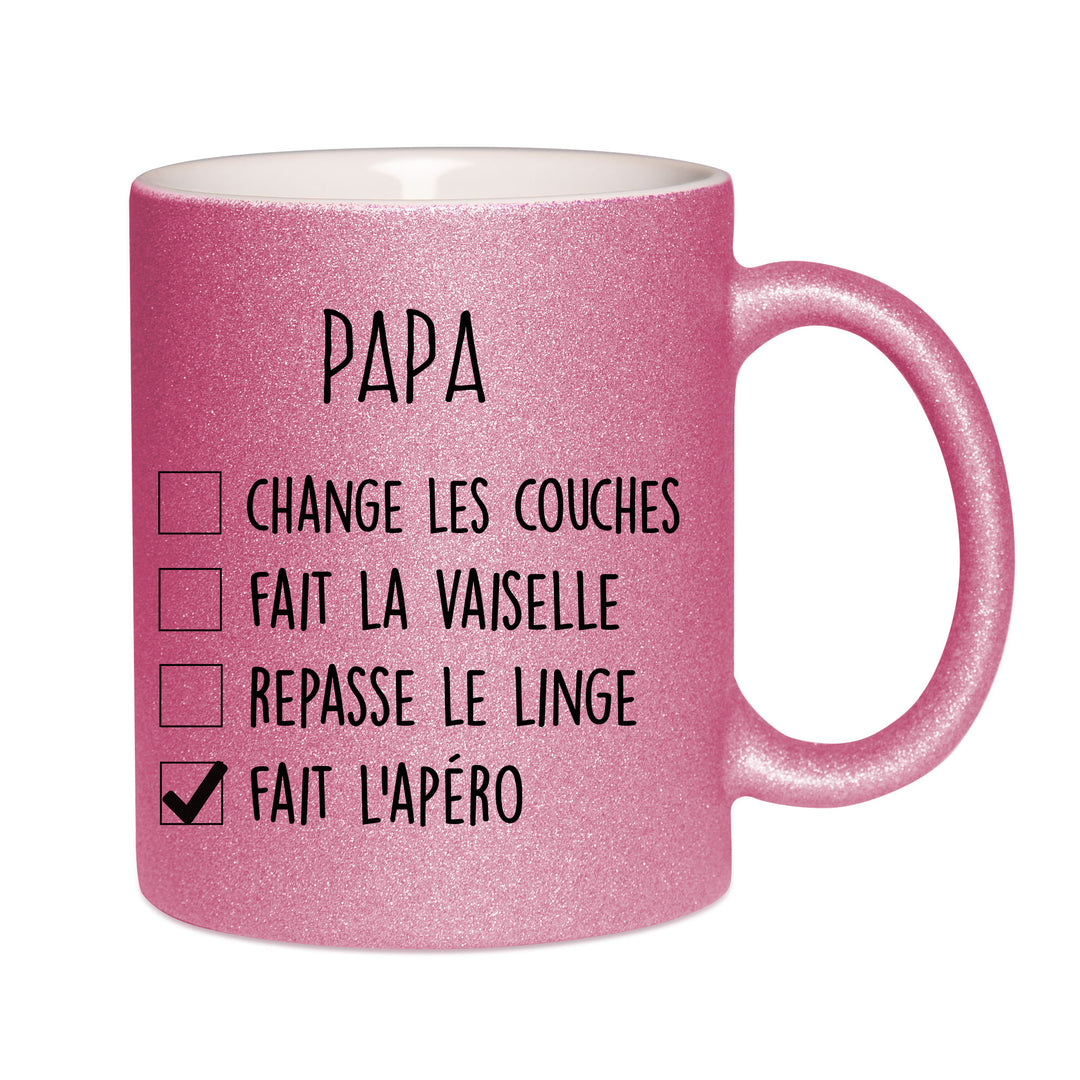 Mug paillettes rose personnalisé papa 1.2