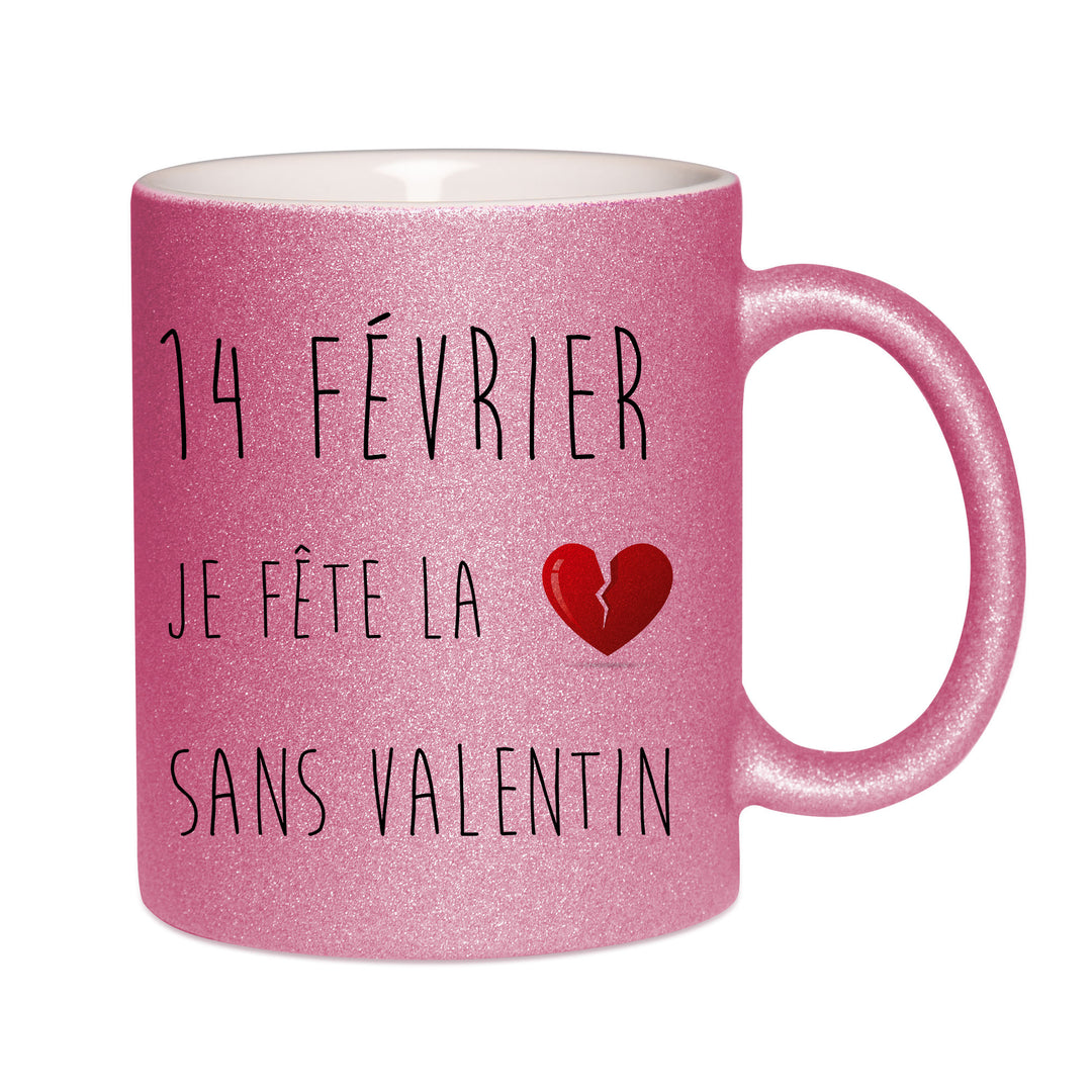 Mug paillettes rose personnalisé sans valentin