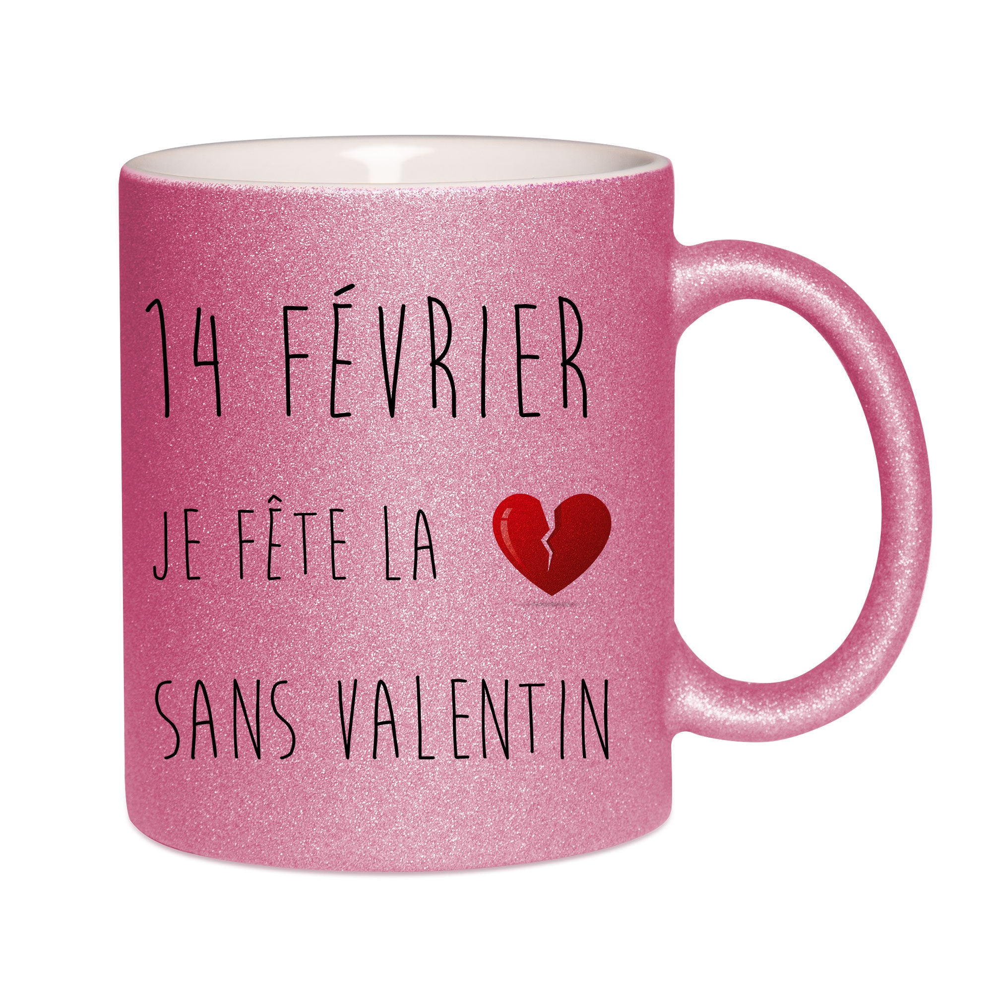 Mug paillettes rose personnalisé sans valentin