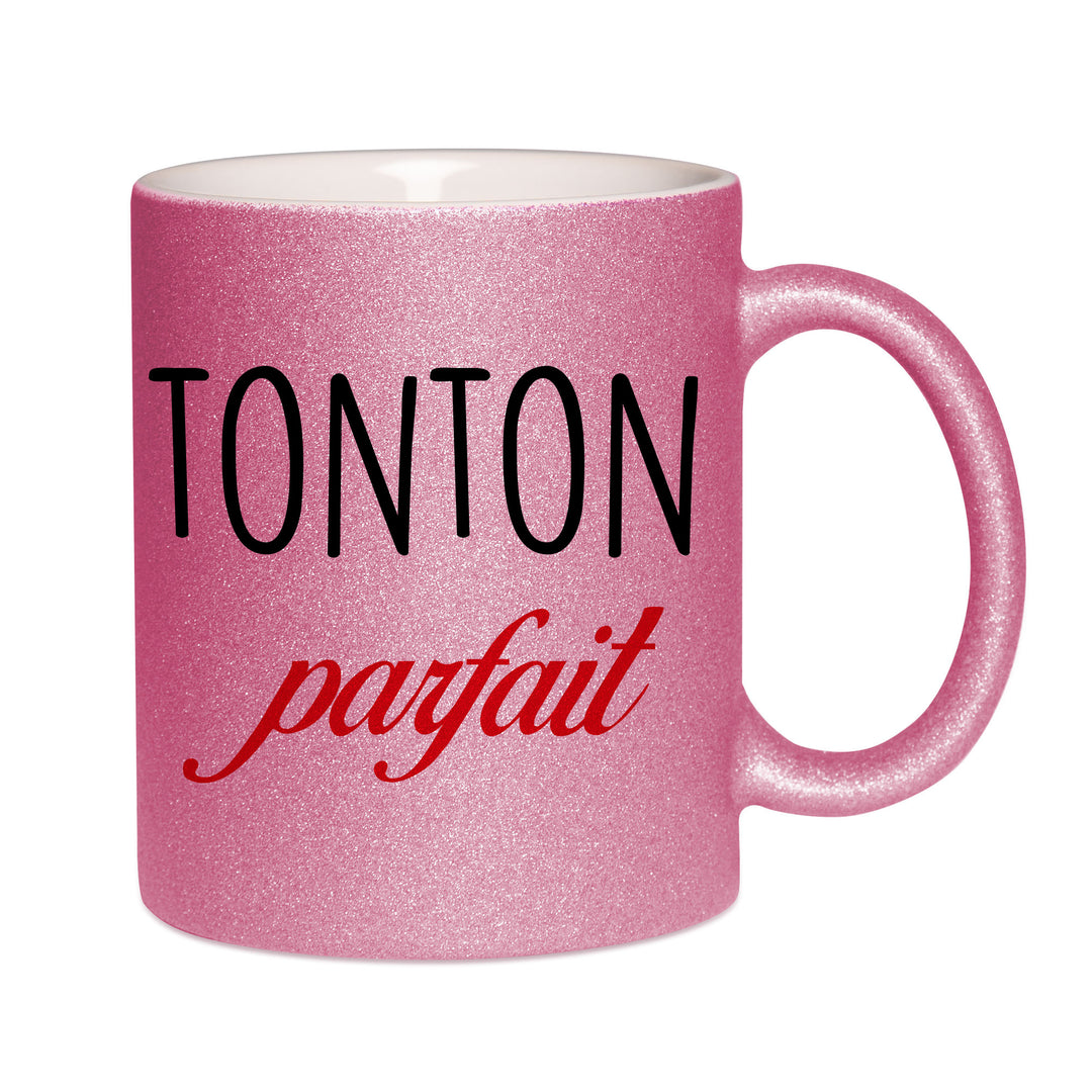 Mug paillettes rose personnalisé tonton parfait