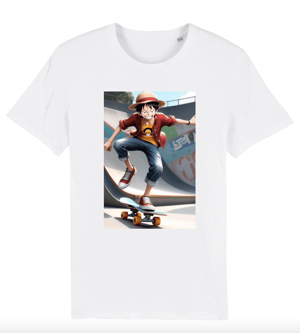 T-shirt Homme Luffy sur un skateboard