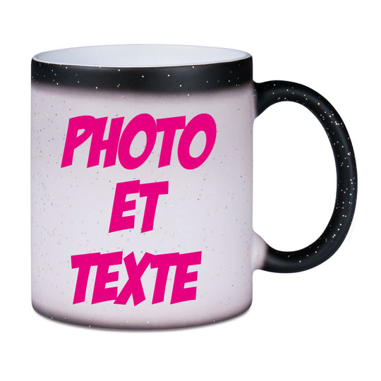 Tasse magique changement de couleur avec particules de paillettes