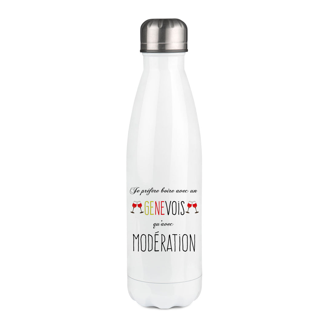 Thermos inox personnalisé Je prefere boire avec un genevois qu'avec moderation