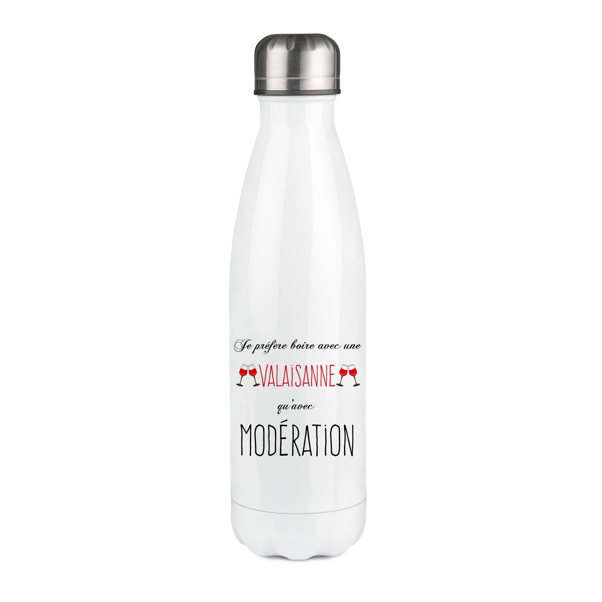 Thermos inox personnalisé Je prefere boire avec une valaisanne qu'avec moderation