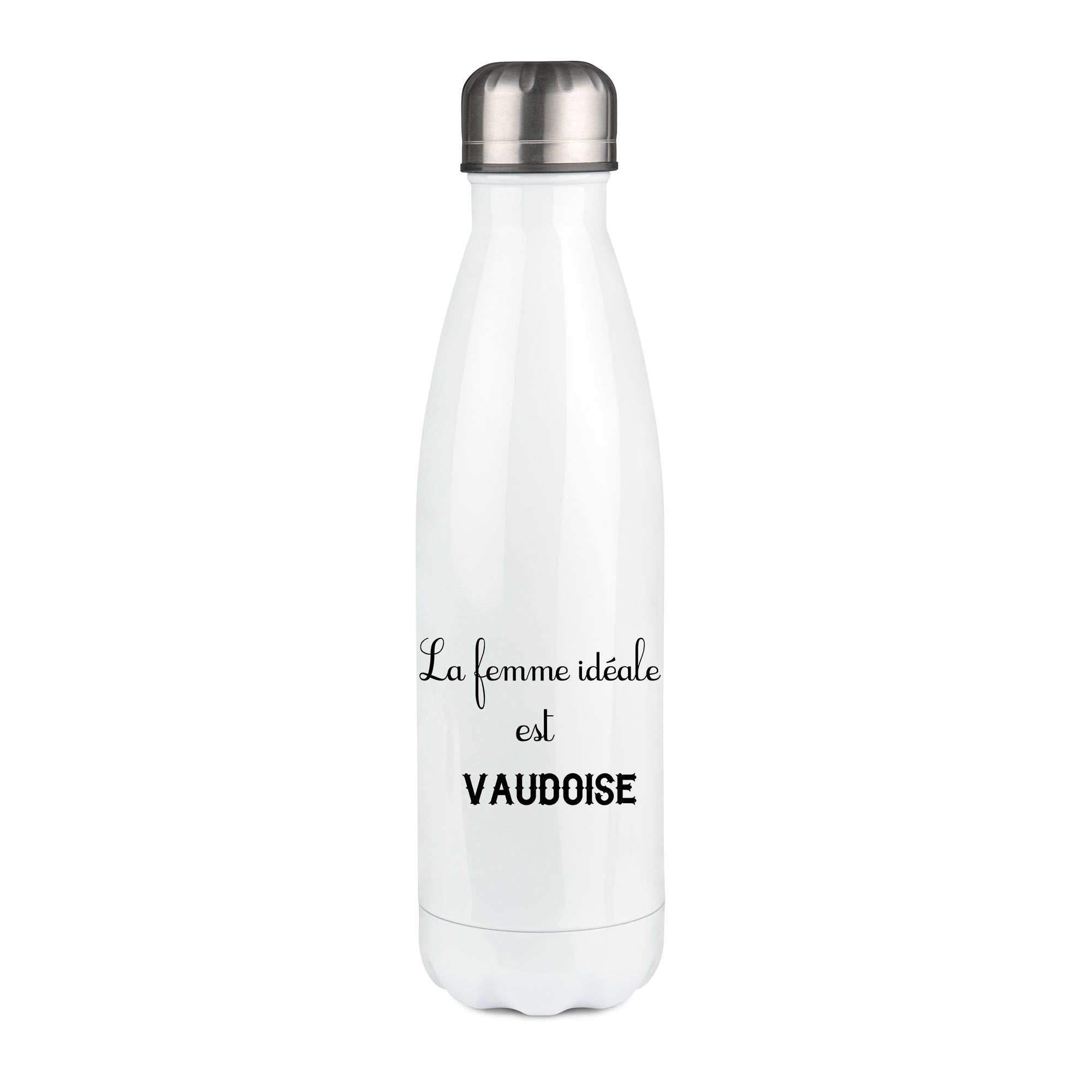 Thermos inox personnalisé La femme ideale est Vaudois