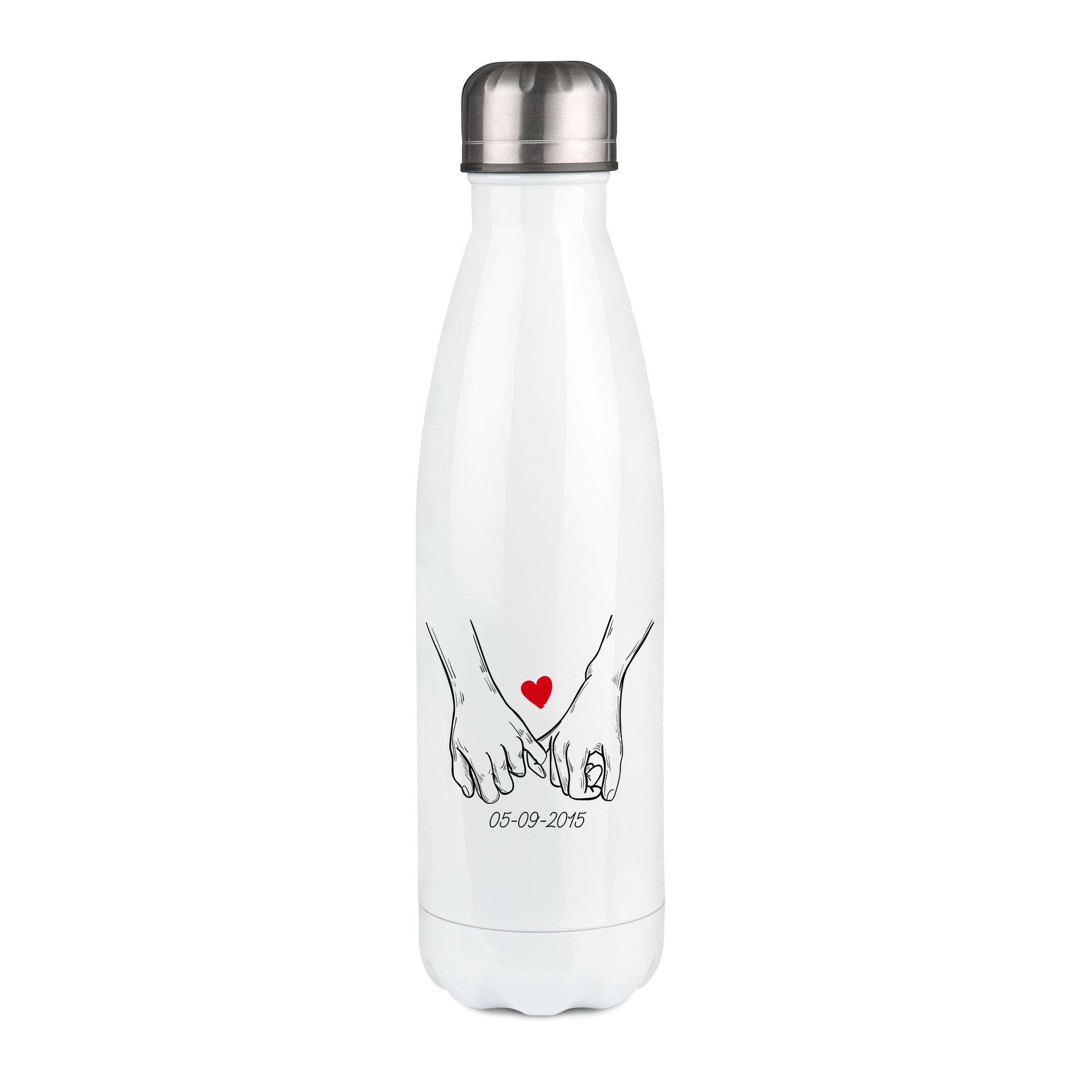 Thermos inox personnalisé Mains d'amoureux date à personnaliser