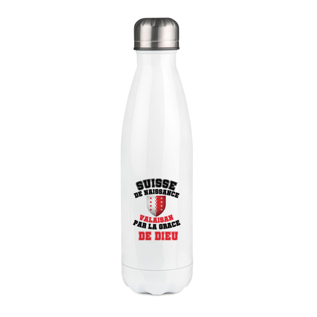 Thermos inox personnalisé Suisse-de-naissance,-Valaisan-par-la-grace-de-Dieu