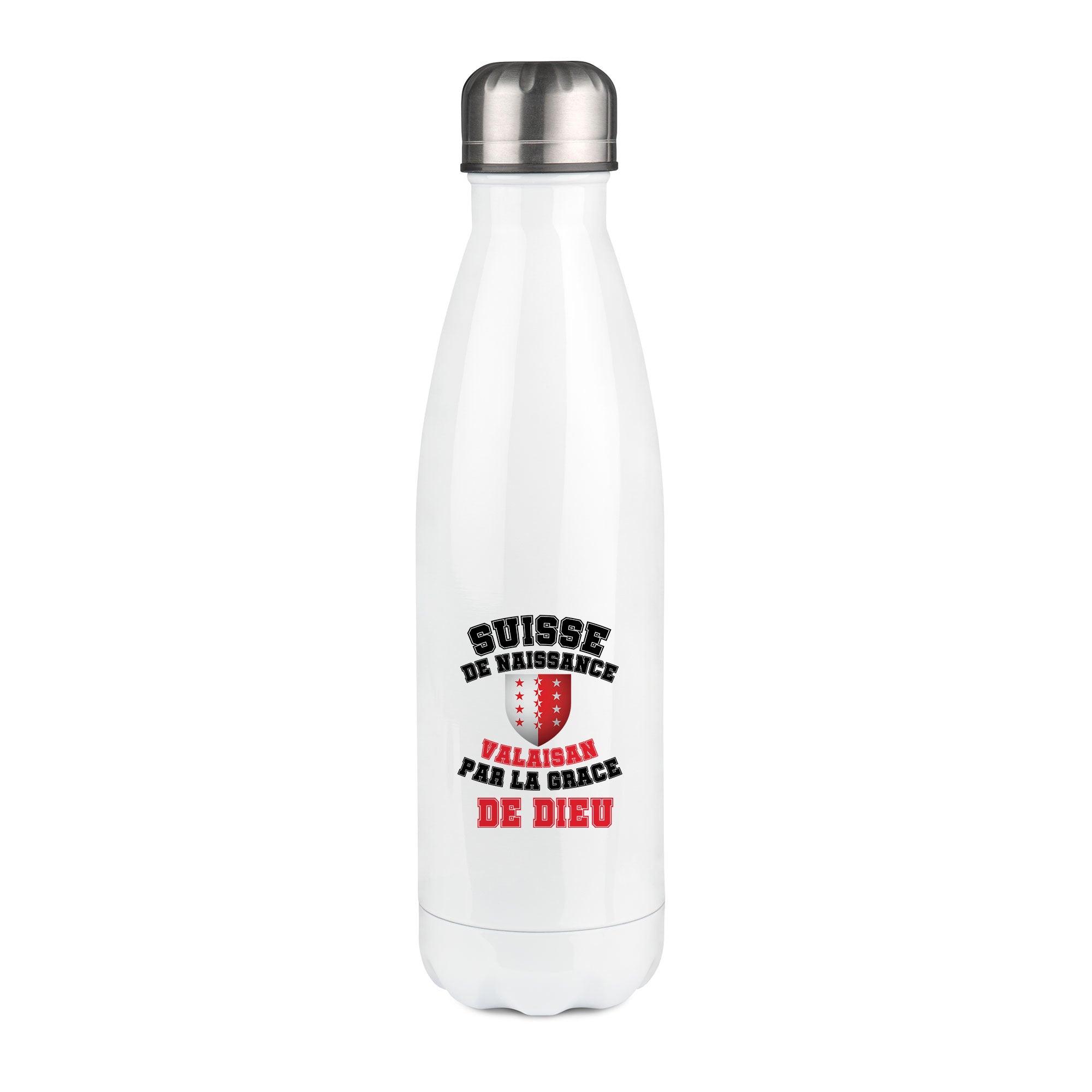 Thermos inox personnalisé Suisse-de-naissance,-Valaisan-par-la-grace-de-Dieu