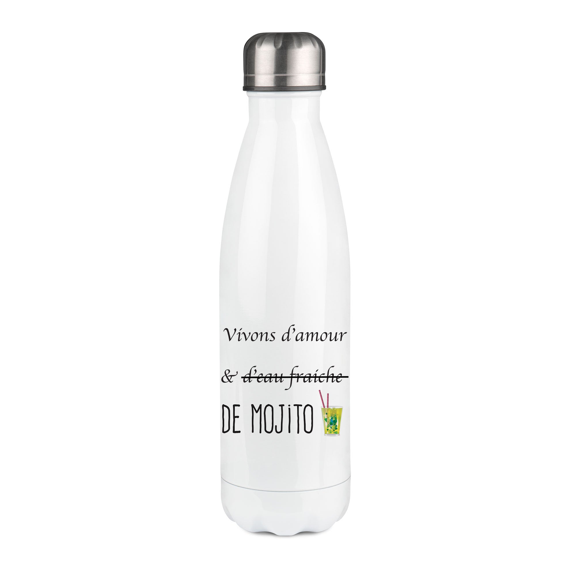 Thermos inox personnalisé Vivons d'amour et de Mojito